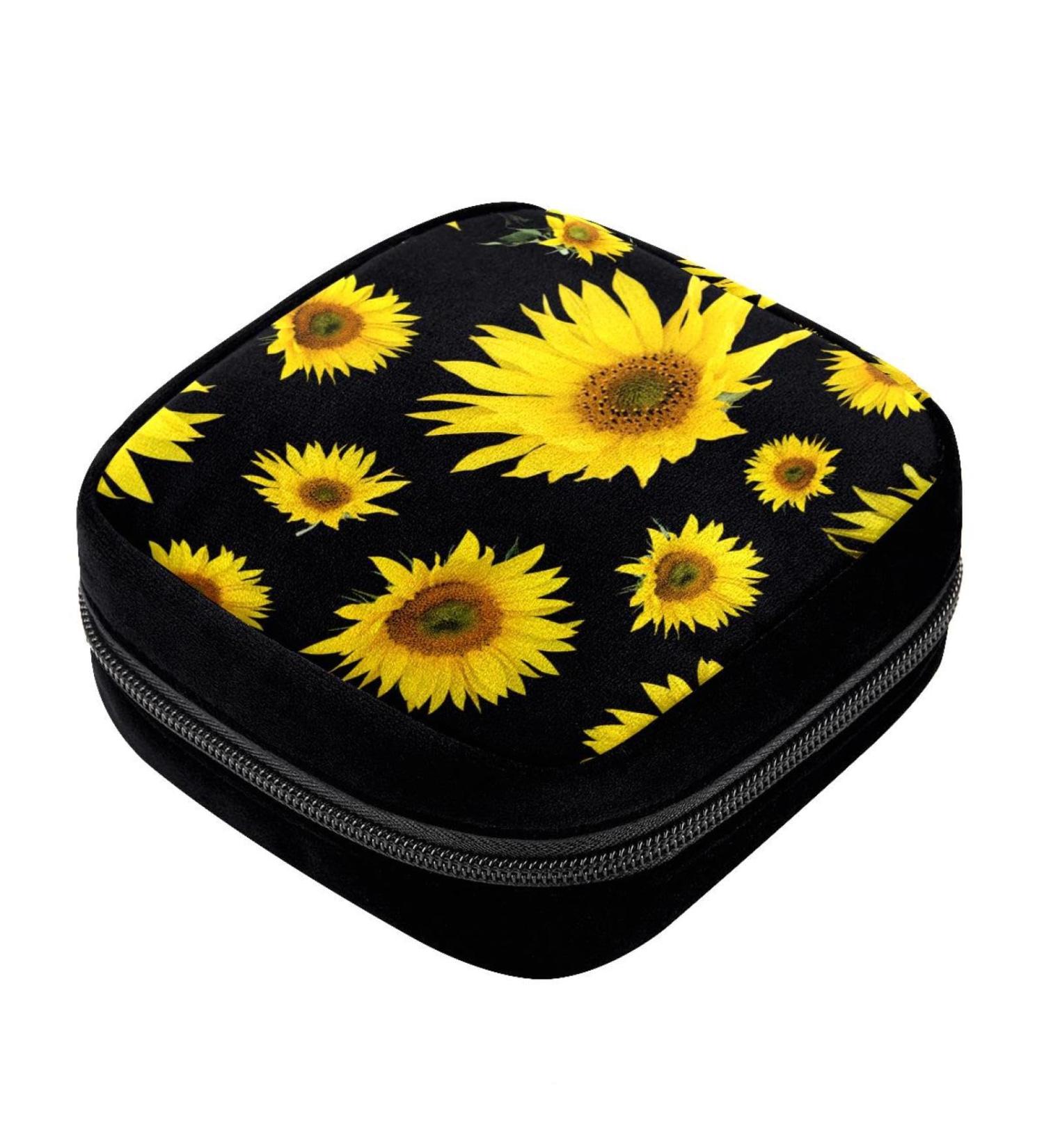 GIAPB Period Bag - Yellow Flower Sanitary Napkin Storage & Makeup Pouch (Black Background) - Buy Online on GoSupps.com