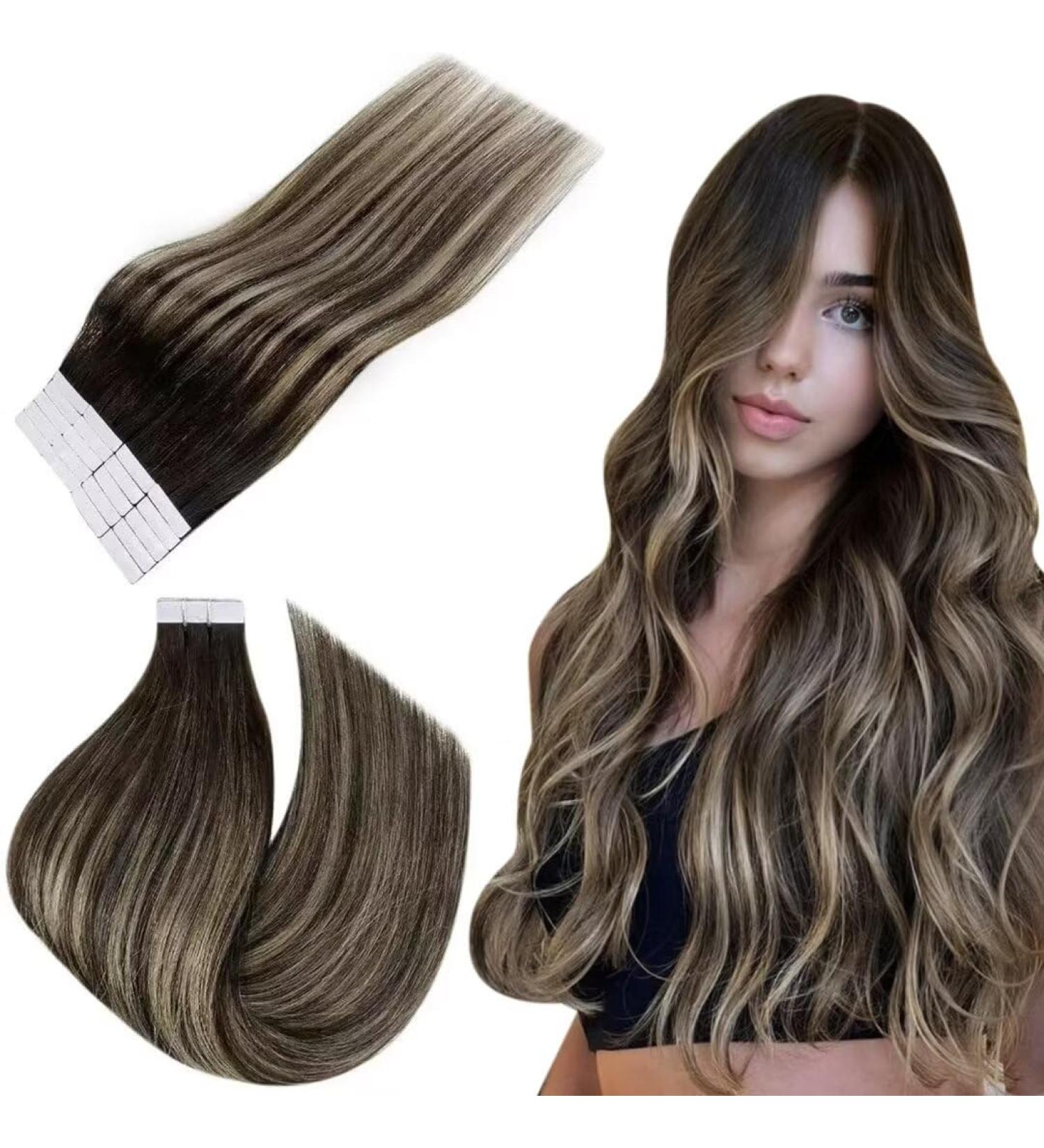 Easyouth Ombre Black Tape In Real Hair Extensions - Remy Smooth 40g #1B/27/1B - 35 cm for Effortless Volume & Style - Buy Online on GoSupps.com