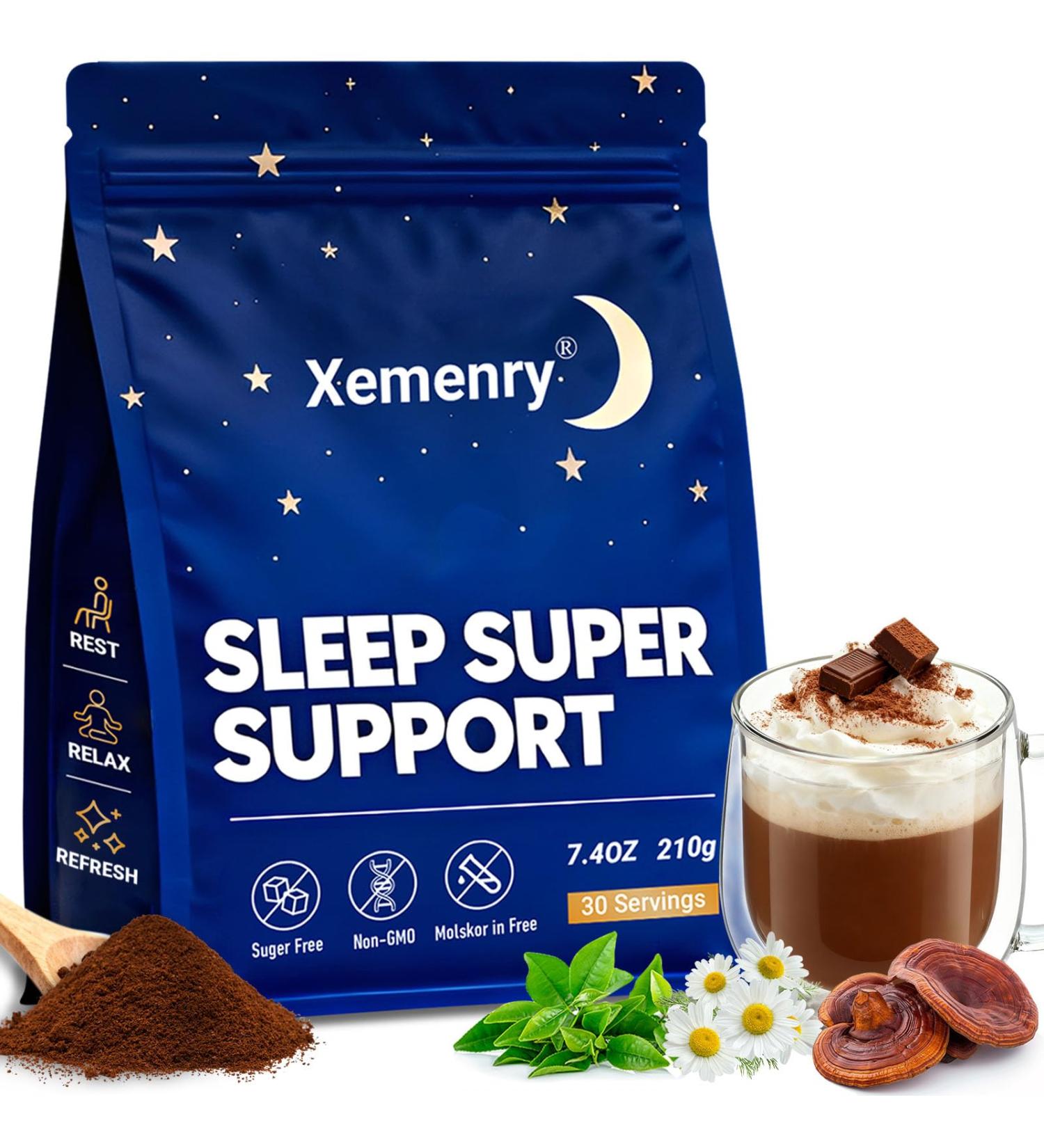 Xemenry Magnesium Hot Cocoa, Natural Sleep Aid Cocoa Powder, Sleepy Hot Chocolate - Nighttime Relaxation Drink Mix with Zinc Glycinate, L-Theanine & Reishi Mushroom, Melatonin-Free - 30 Servings - Buy Online on GoSupps.com