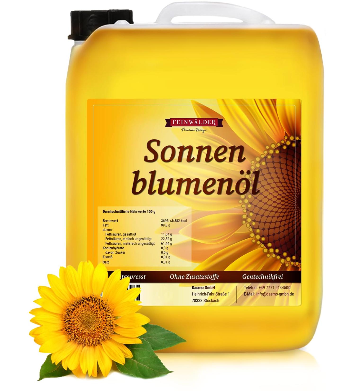 Feinw lder Premium Cold-Pressed Sunflower Oil 5L - Pure Unfiltered Additive-Free Cooking Oil with Mild Taste - Buy Online on GoSupps.com