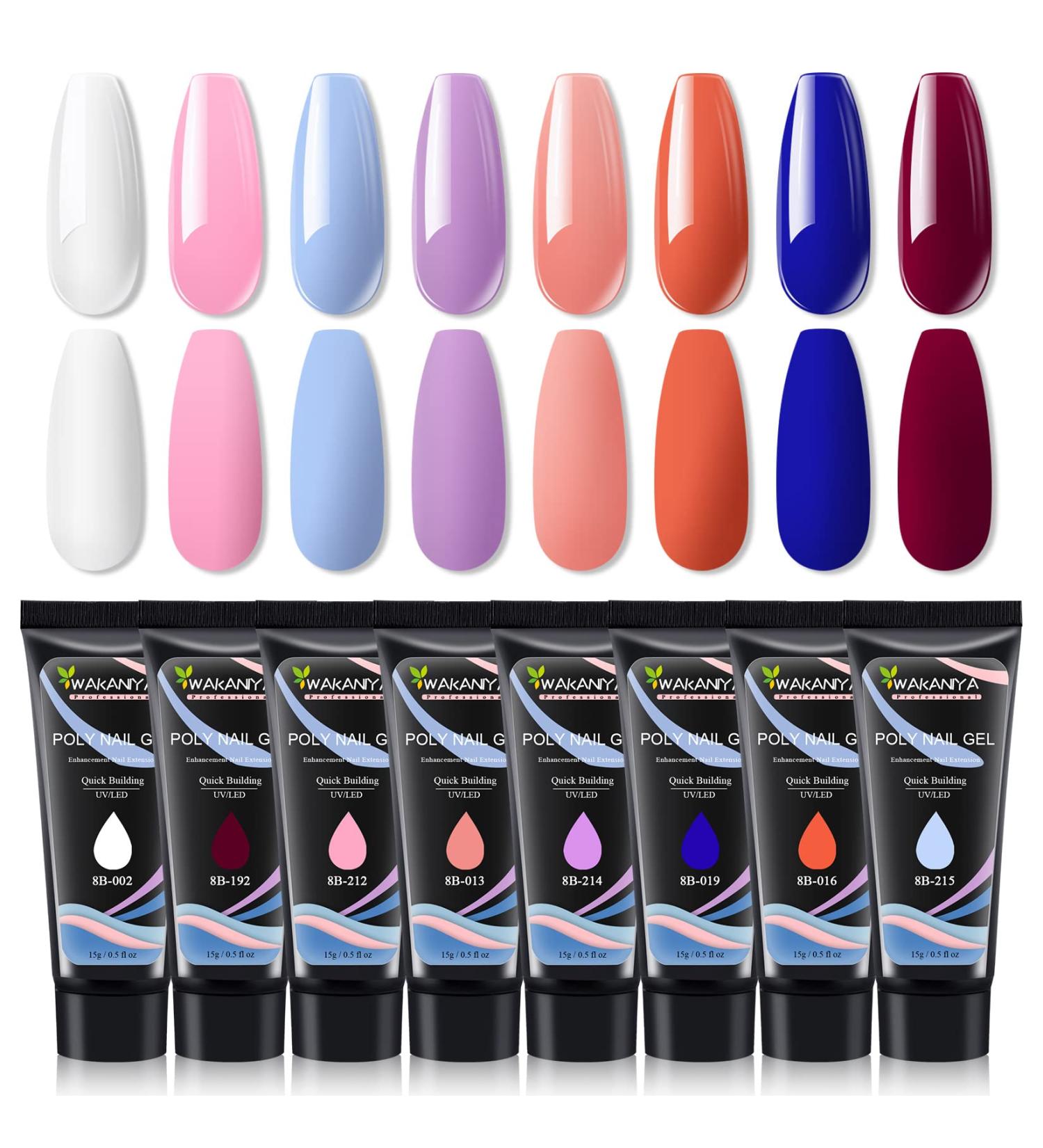 wakaniya Poly Nail Gel Kit 8 Colours Poly Nail Gel Kit Quick Nail Extension Enhancement Gel for Beginners DIY Nail Art Easy to Apply 8 * 15ML White Pink Blue - Buy Online on GoSupps.com