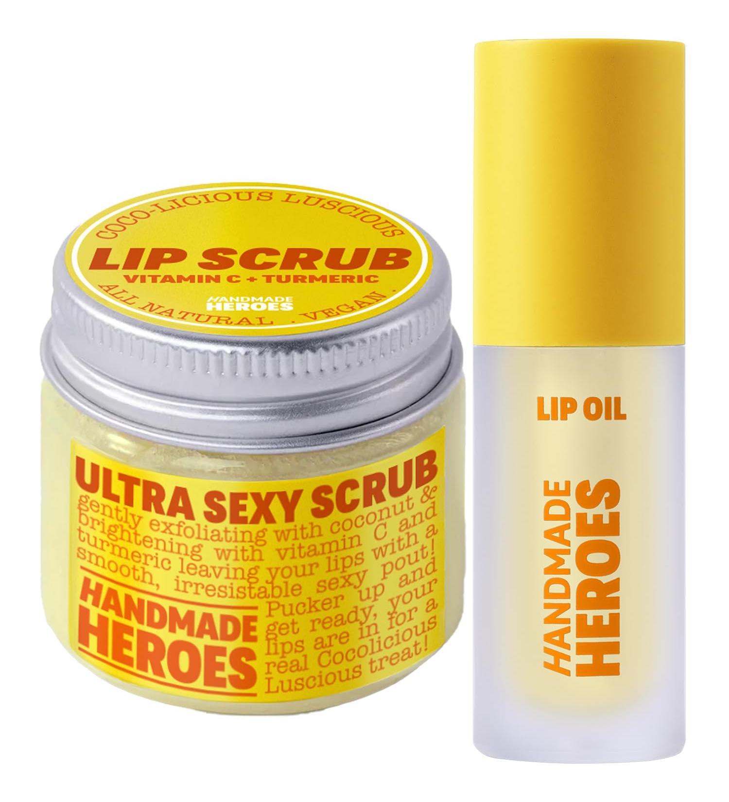 Handmade Heroes Turmeric & Vitamin C Lip Care Kit 100% Natural Lip Scrub & Lip Oil for Dry Dull Lips - Brightening & Nourishing Lip Therapy Set - Buy Online on GoSupps.com