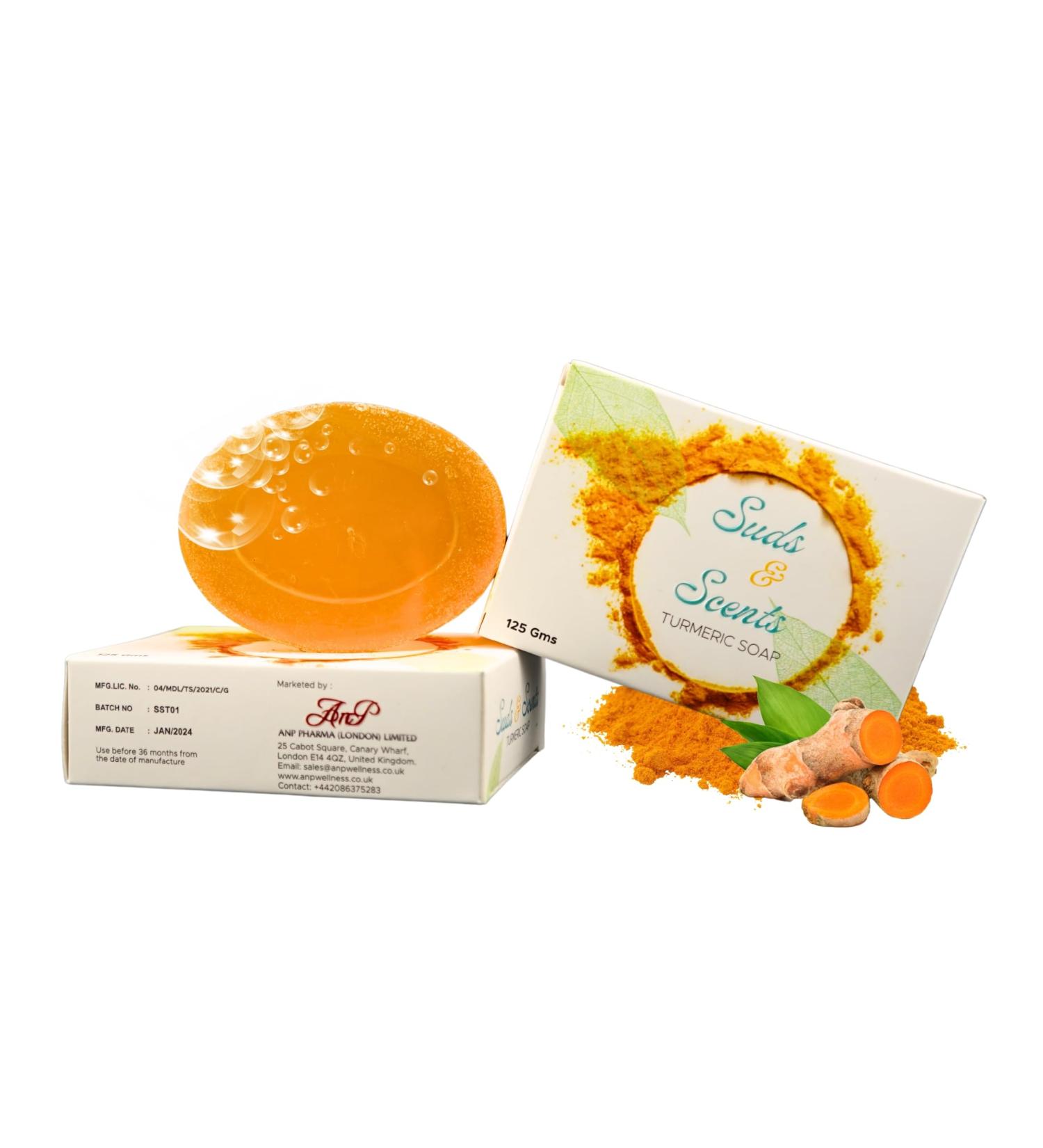 Suds & Scents Turmeric Soap with Neem Extract For all Skin types. Treats Acne Skin Irritation inflammation and Hyper Pigmentation - Buy Online on GoSupps.com