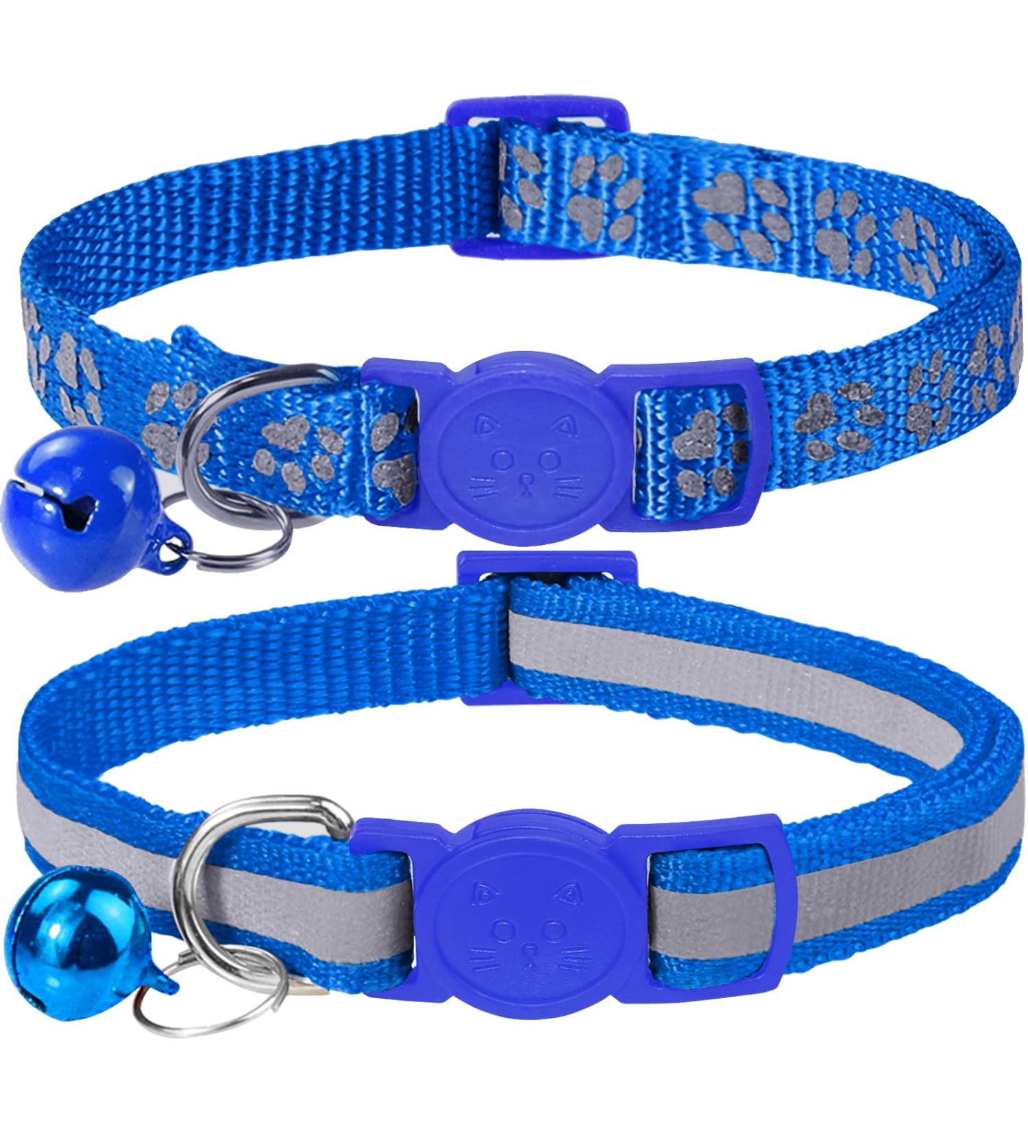 Taglory Reflective Cat Collar - Adjustable 2-Pack with Safety Clasp & Bell - Dark Blue 19-32cm - Perfect for Cats & Kittens - Buy Online on GoSupps.com