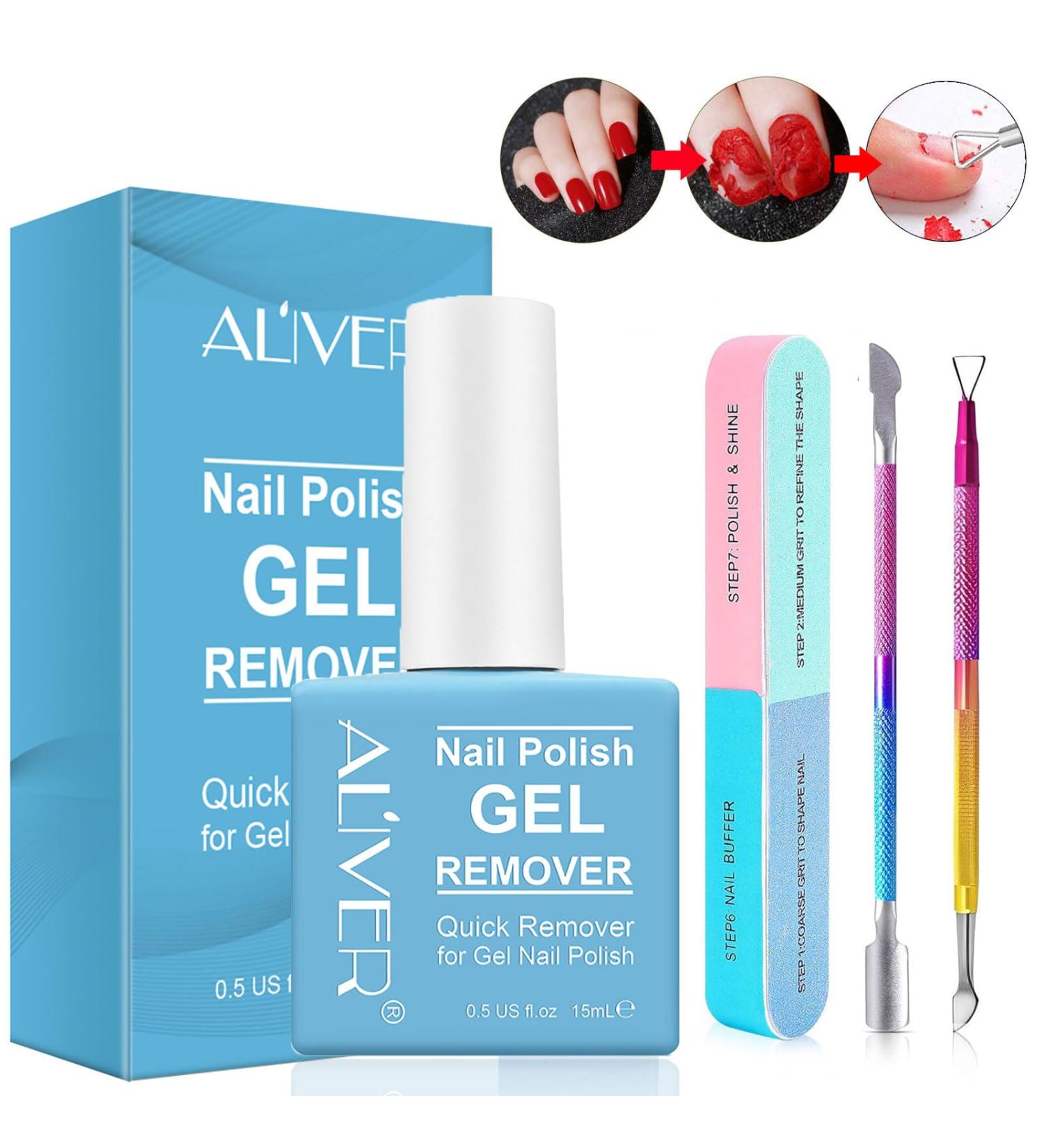 Gel Nail Polish Remover with Nail Buffer & Nail Cuticle Pusher in 2-5mins Professional Gel Nail Polish Remover Set for Nails - Buy Online on GoSupps.com