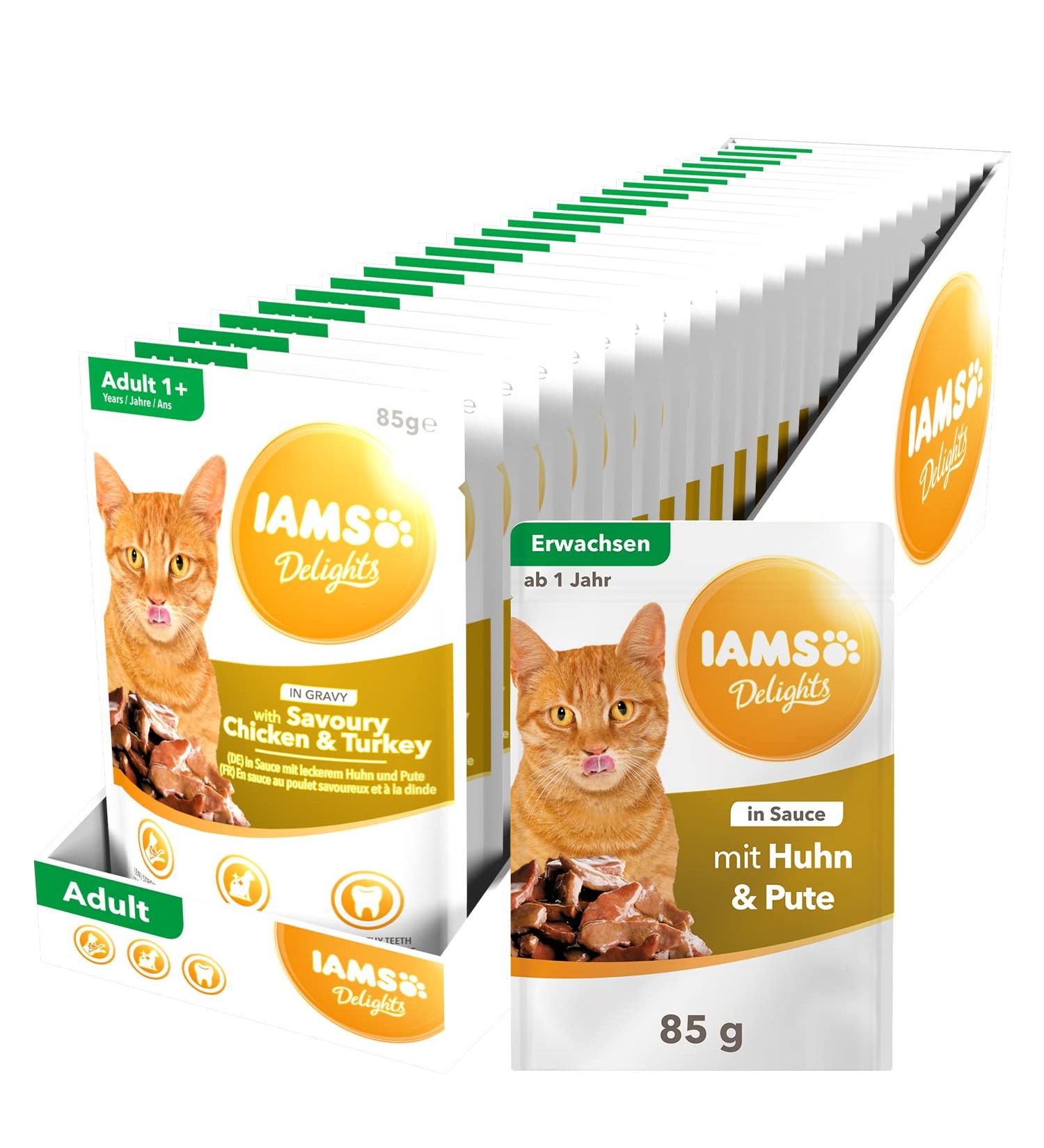 IAMS DELIGHTS Wet Cat Food with Chicken & Turkey in Sauce - 24 x 85g Pack | Nutritious Meal for Adult Cats | International Shipping Available - Buy Online on GoSupps.com