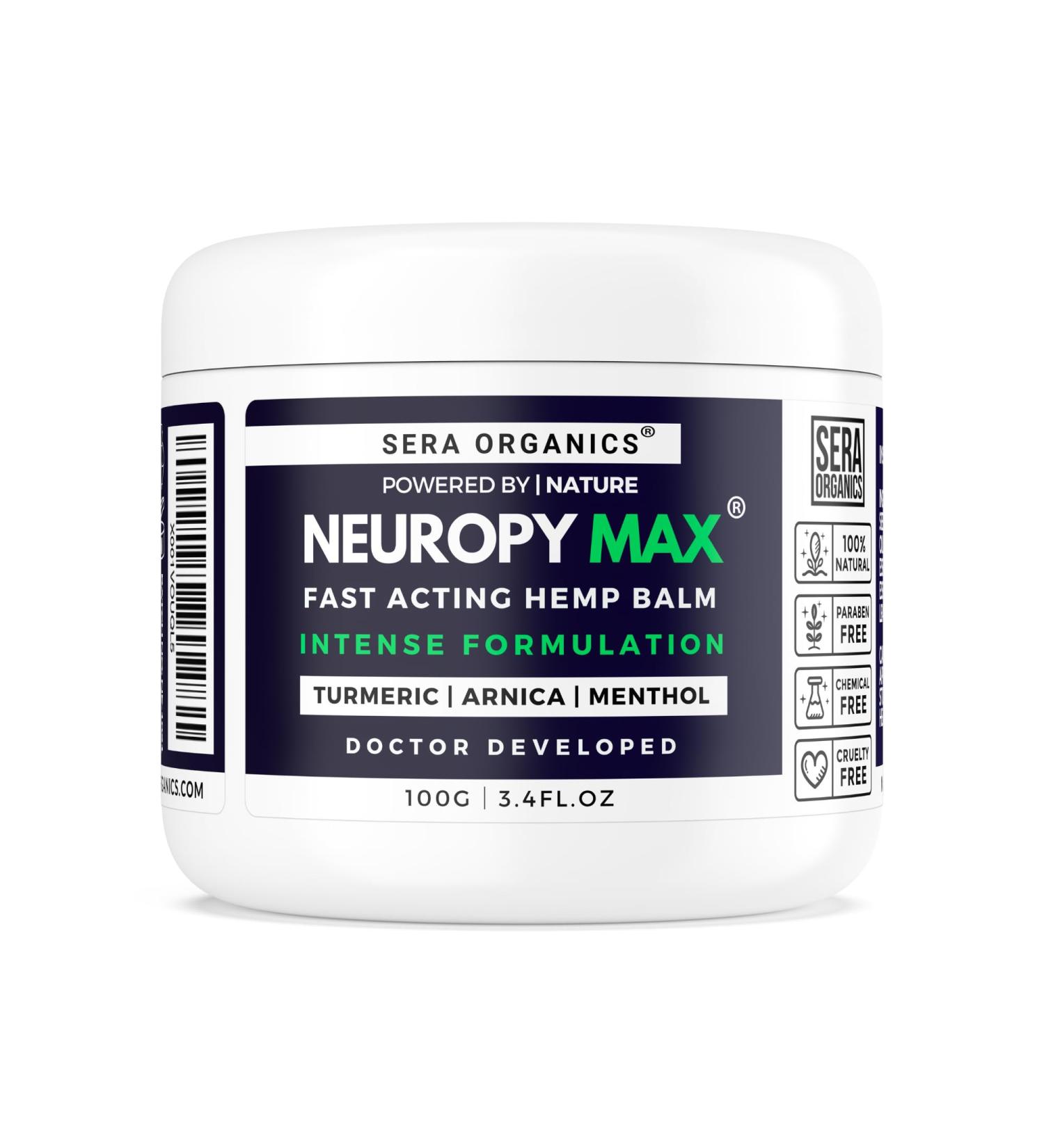 Neuropy Maximum Strength | Neuropathy Cream Balm Treatment with Turmeric Menthol & Arnica Doctor - All Natural Relief for Feet Hands Legs Toes (100g) Handcrafted in The UK - by Sera Organics - Buy Online on GoSupps.com