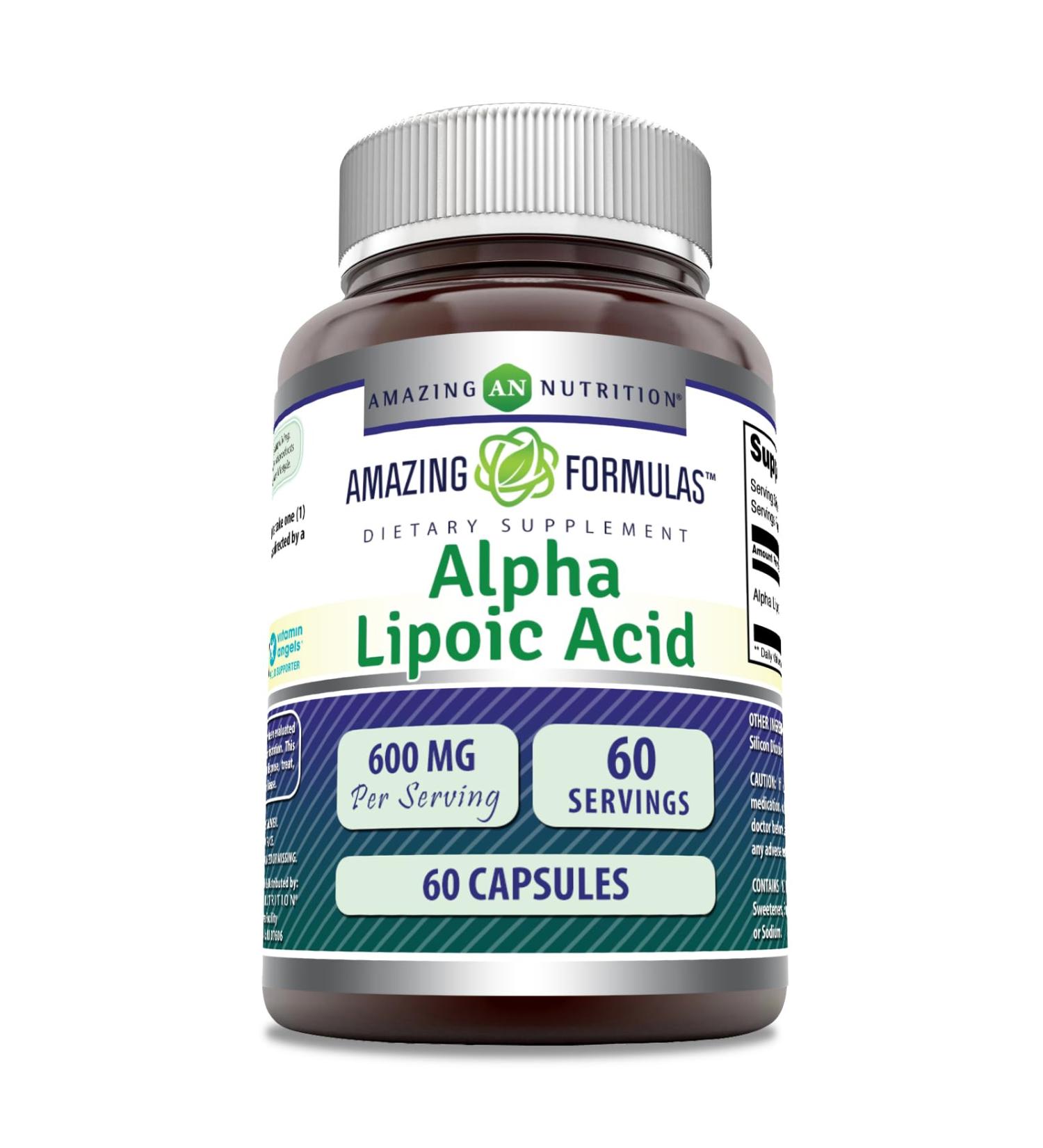 Amazing Formulas Alpha Lipoic Acid Supplement - 600mg | 60 Non-GMO Gluten Free Capsules | Made in USA - Buy Online on GoSupps.com
