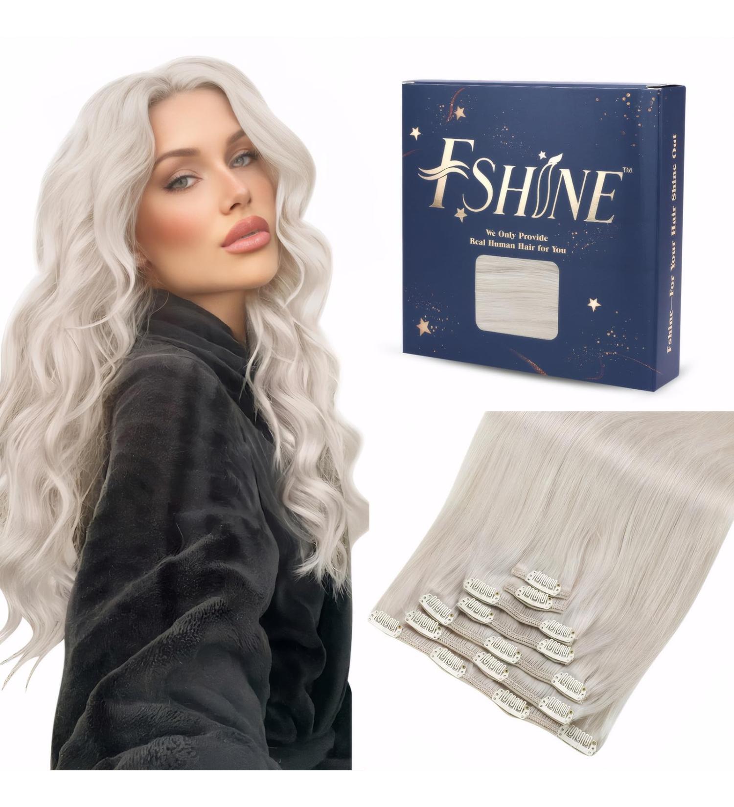 Buy FSHINE Clip-in Ethhaar Extensions - White Blonde 30cm 3 Pcs Remy Real Hair Clip-in Extensions - Soft 50g #1000 - Buy Online on GoSupps.com