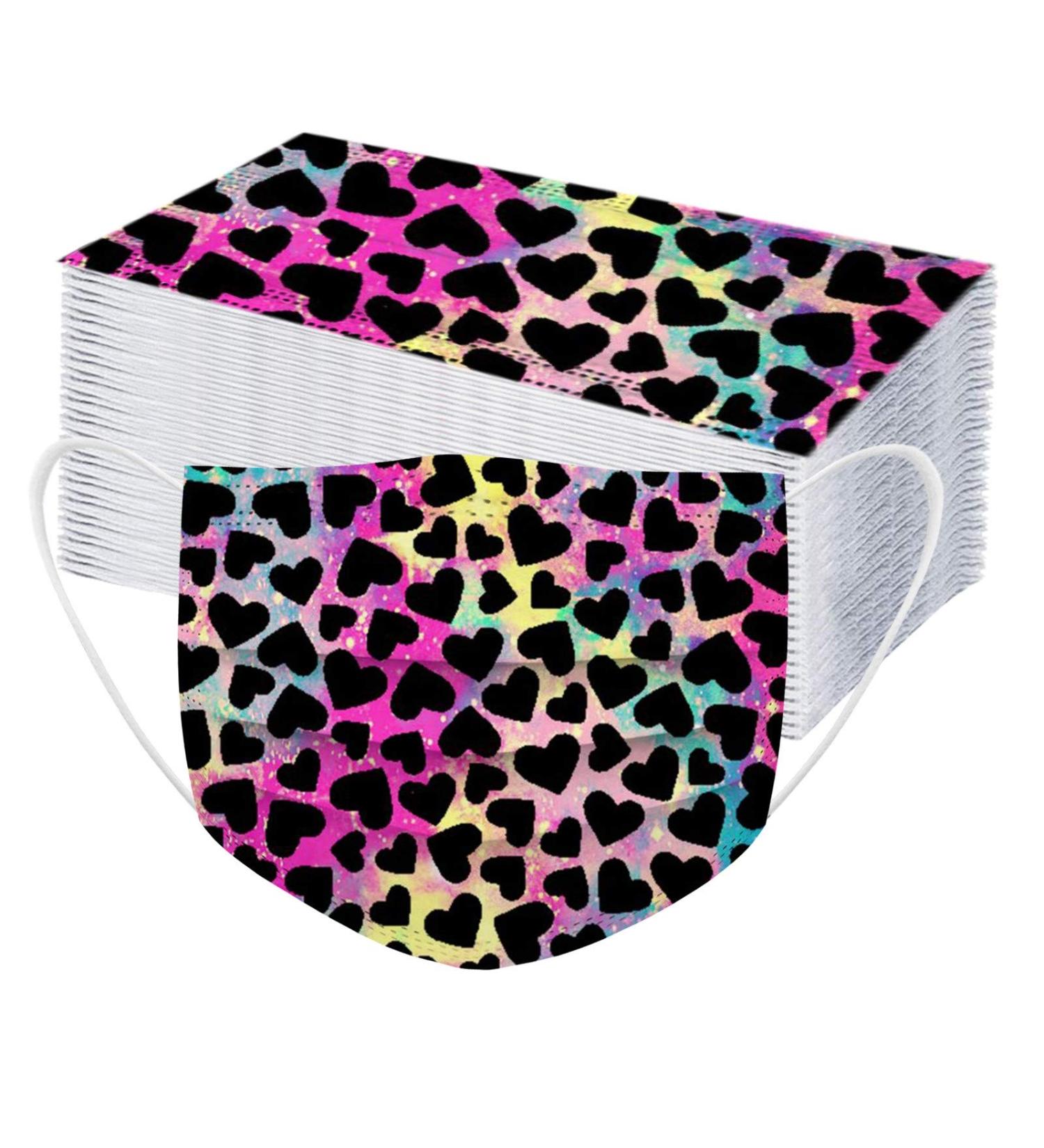 ZQP 50PCS Valentine Theme Printed Disposable_Face_Masks for Adult 3-ply Face Protection Covering with Elastic Earloop and Nose Clip for Outdoor Comfortable & High Filtration &Ventilation - Buy Online on GoSupps.com