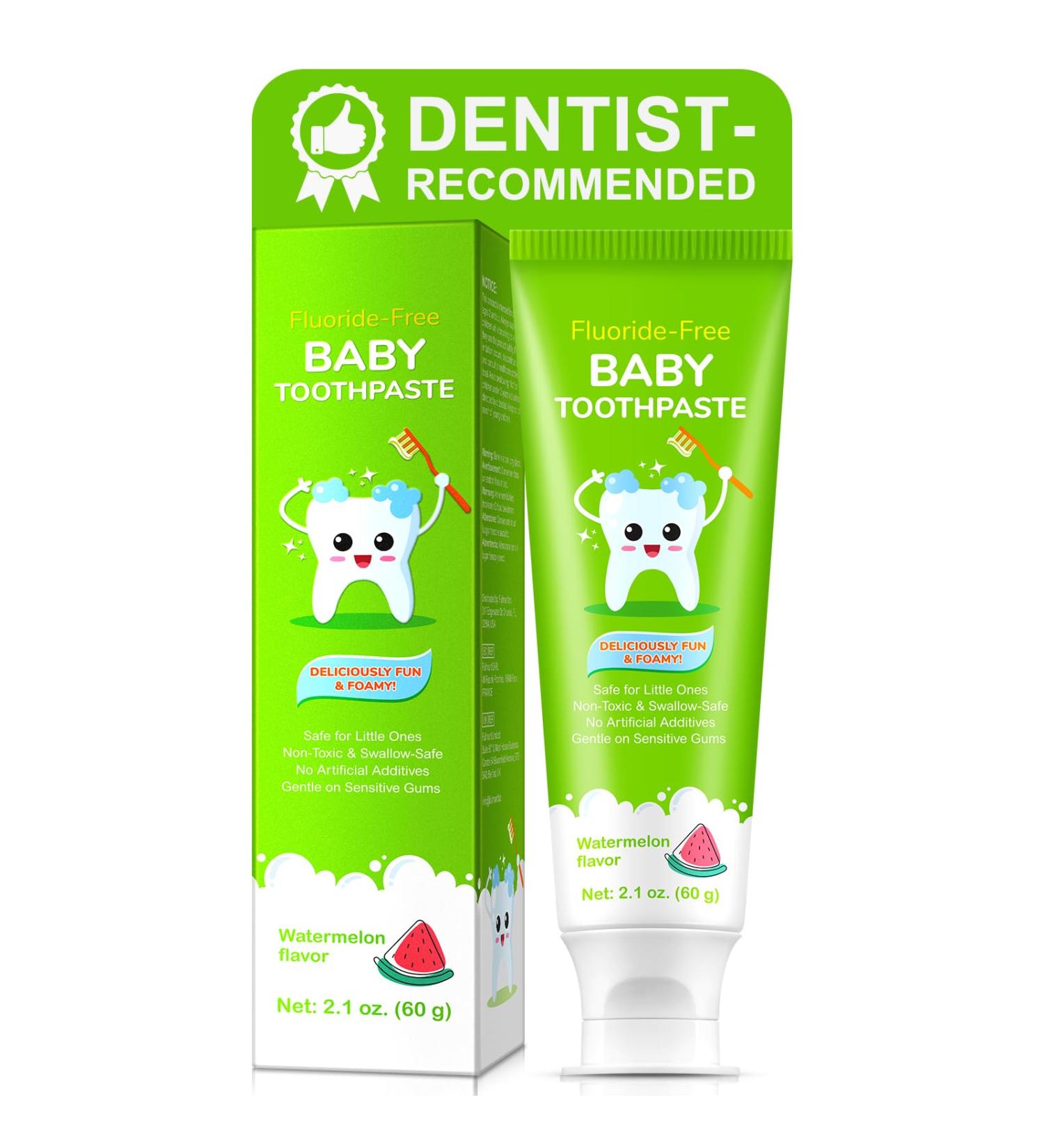 Fluoride-Free Baby Toothpaste for Ages 2-3 Natural Fruit-Flavored Mild Formula Pea-Sized Amount for Developing Teeth 2.1 oz (60g) (1 Pack Watermelon) Watermelon 1 - Buy Online on GoSupps.com