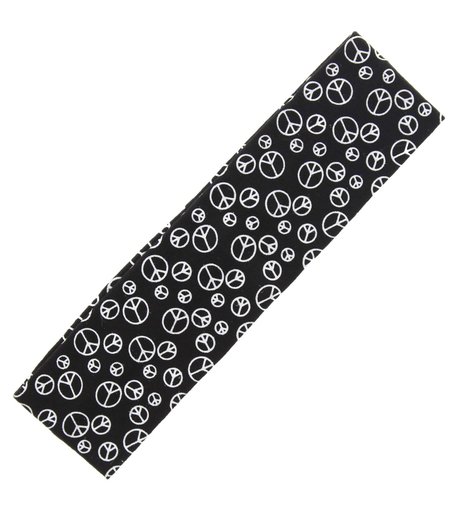 Zac's Alter Ego CND Peace Symbol Elasticated Lycra Fabric Kylie on Black Headband White