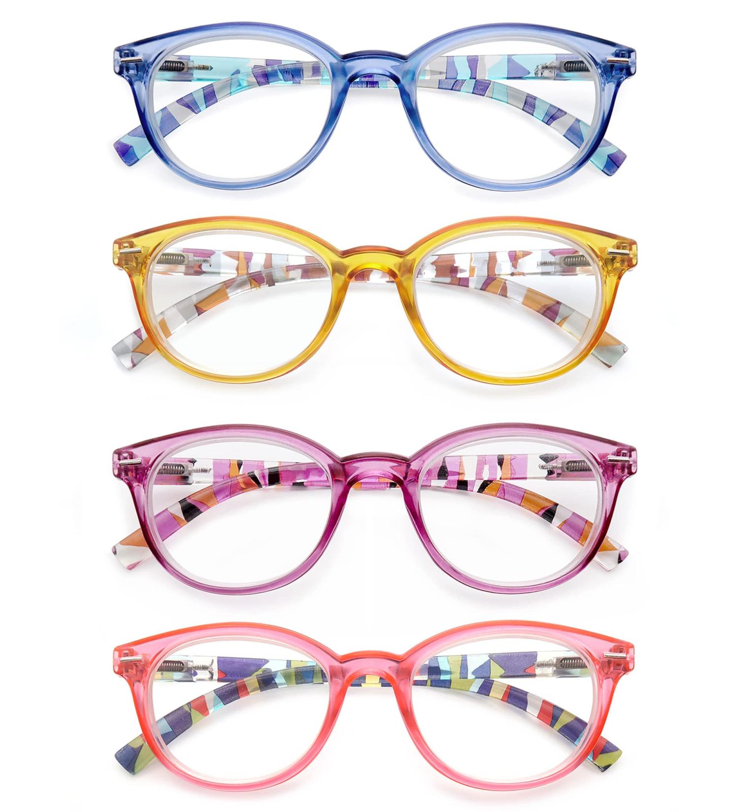 HEEYYOK Women's Round Frame Reading Glasses 3.00 - 4 Pack Colorful Fashion Readers with Spring Hinges - Buy Online on GoSupps.com