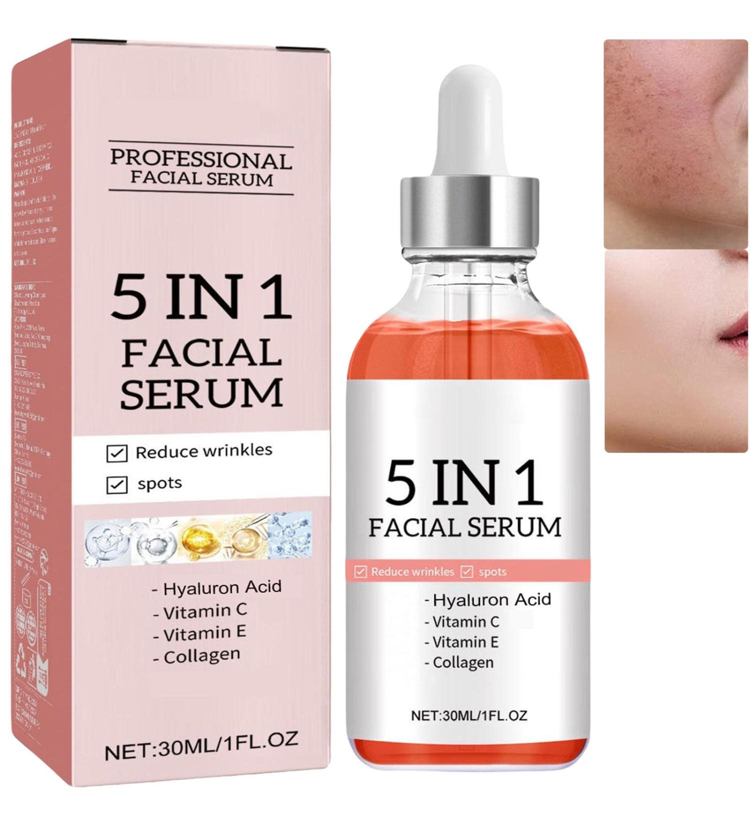 JASUAI Finones Skin Vitamin Serum 5in1 Vitamin C Facial Serum with Hyaluronic Acid AntiAging Hydration for Dark Spots Wrinkles Dull Skin Collagen Boost Facial Essence 1 Piece 1 Piece - Buy Online on GoSupps.com