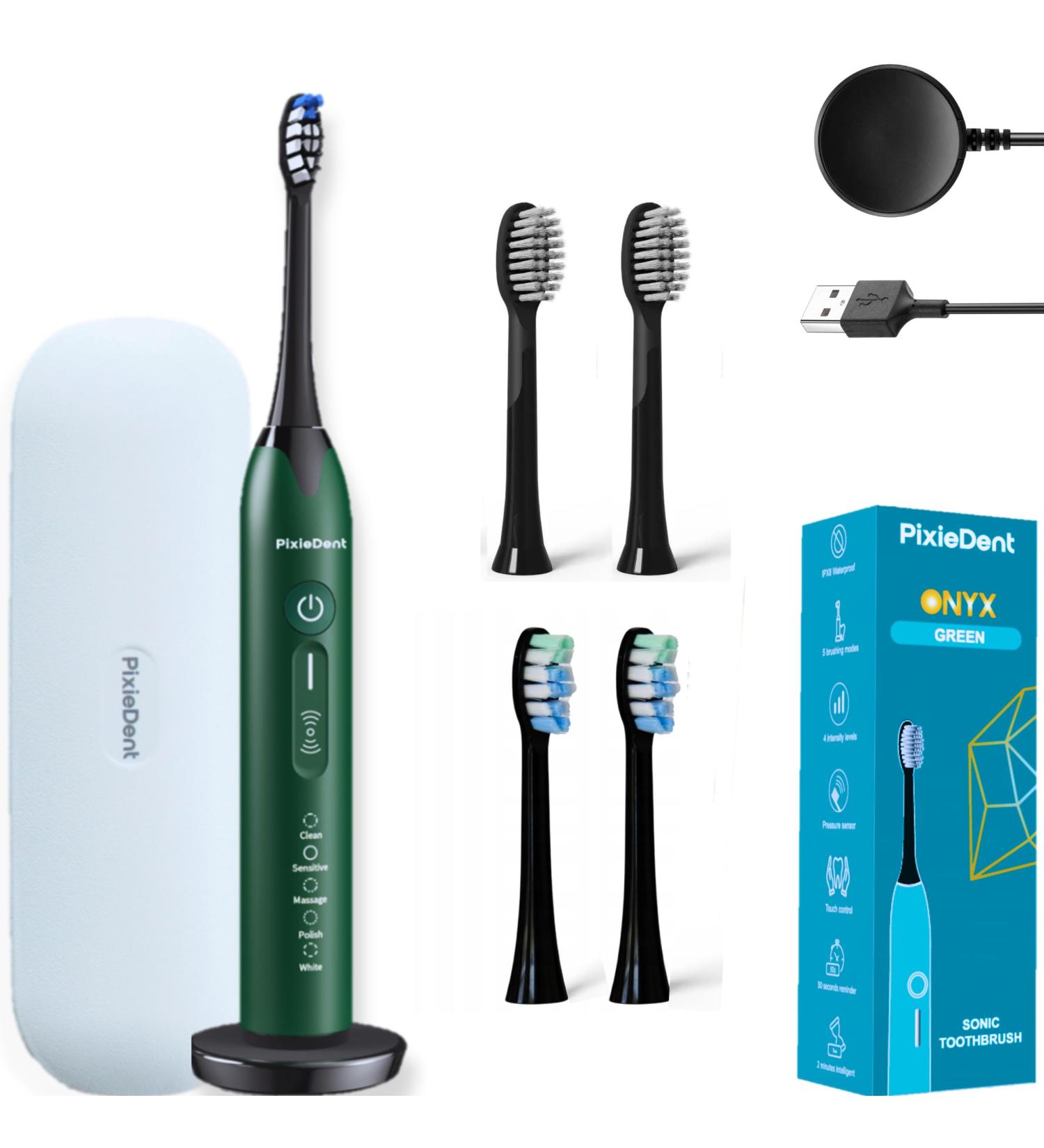 Pixiedent Onyx Electric Toothbrush - 4 Replacement Brushes 5 Modes Timer & Pressure Sensor 96 000 Sonic Movements - International Shipping Available - Buy Online on GoSupps.com