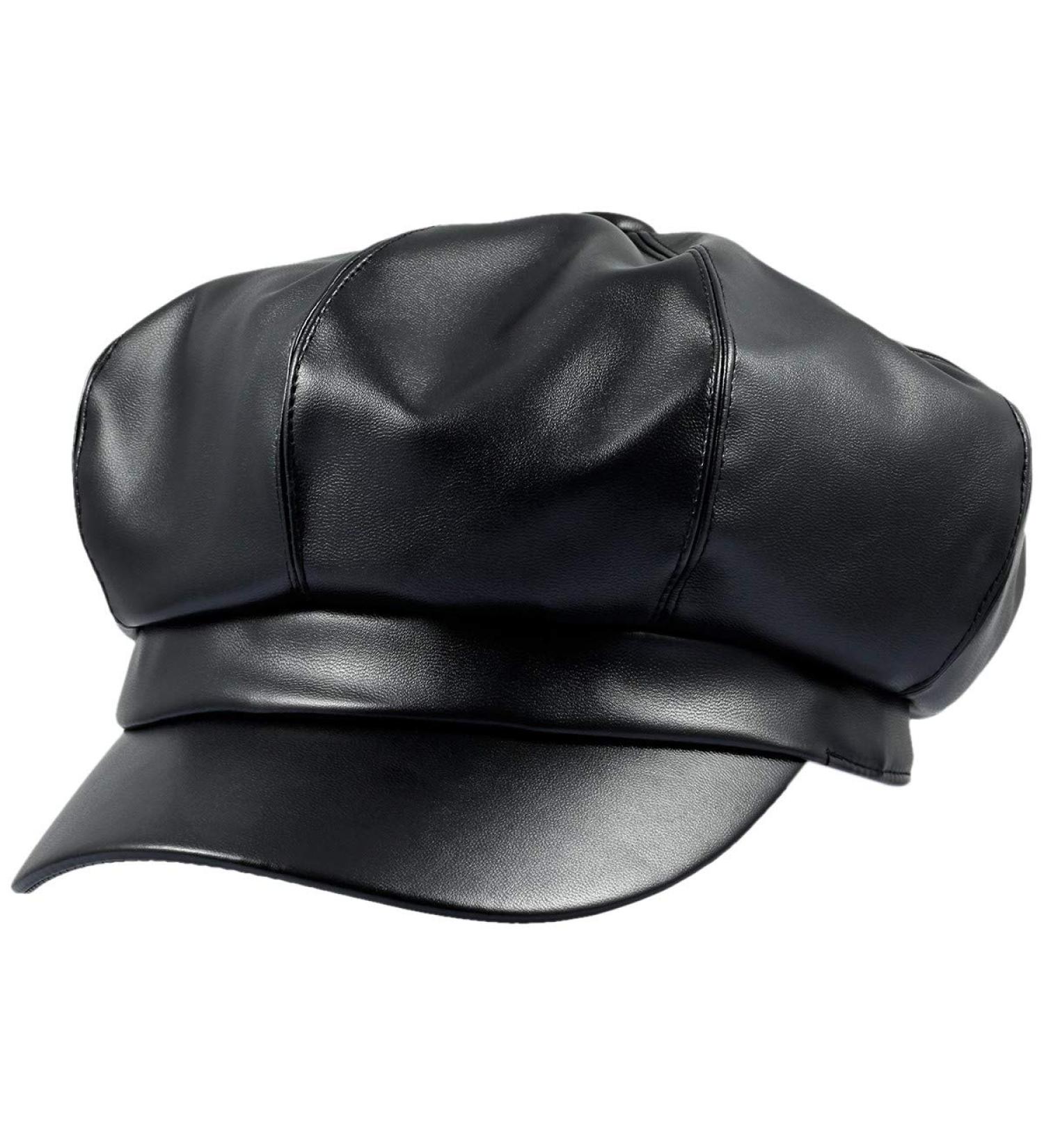 Women's PU Leather Newsboy Cap - Sportmusies 8 Panel Painter Hat Gatsby Beret (#01 Black) - Buy Online on GoSupps.com