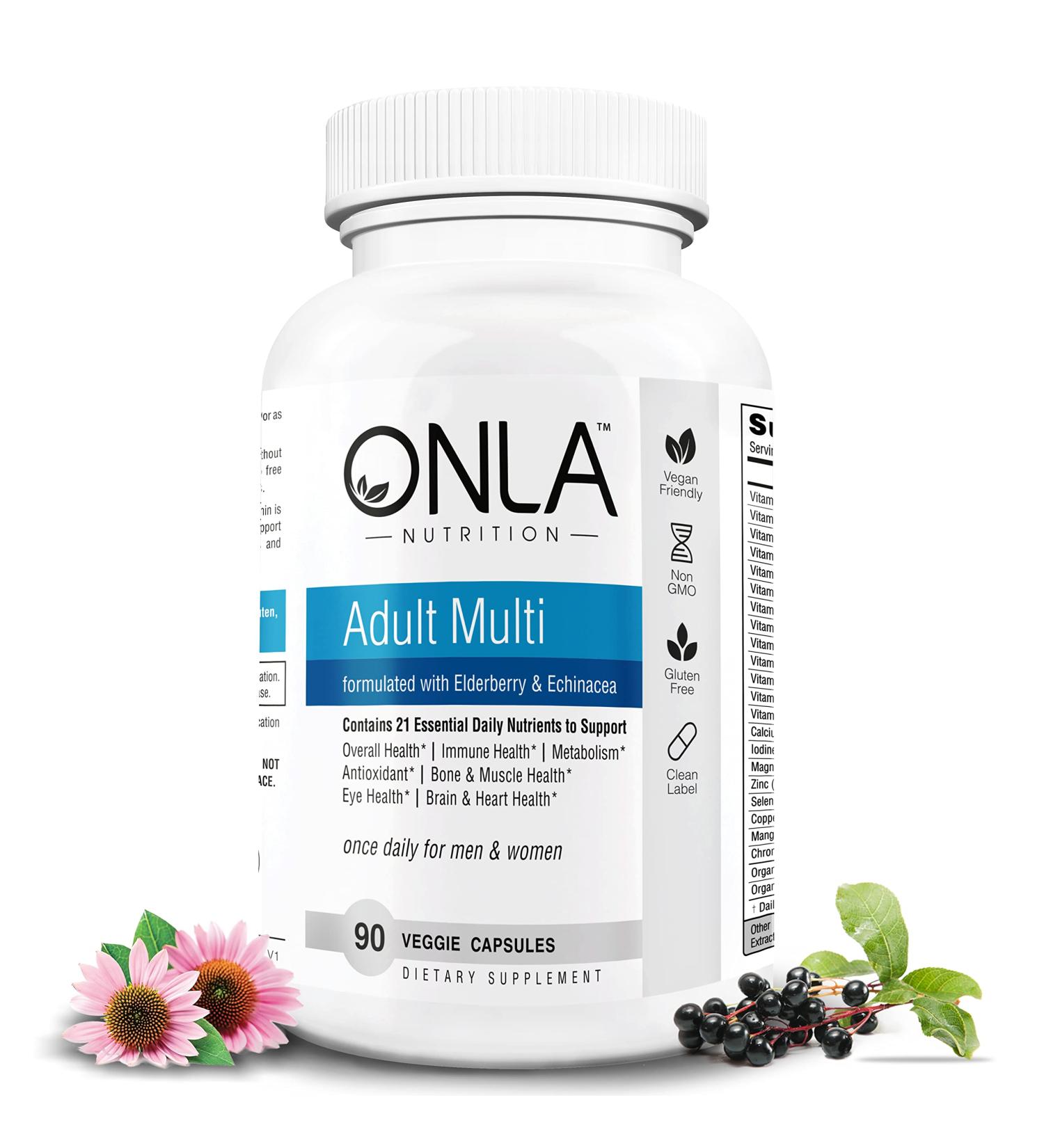 ONLA Vegan Adult Multivitamin for Men & Women | Immune Support with Elderberry & Echinacea | Non-GMO, Gluten-Free (Women's Once-a-Day Capsule, 3 Month Supply) - Buy Online on GoSupps.com