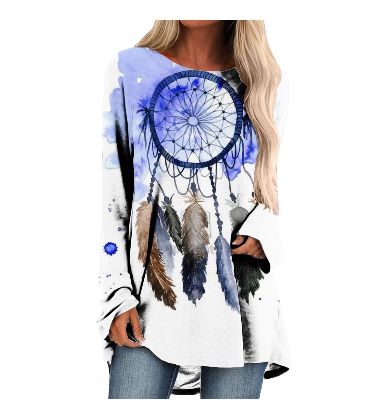 Women's Plus Size Dream Catcher Feathers Tunic Top - Blue, Small - Buy Online on GoSupps.com