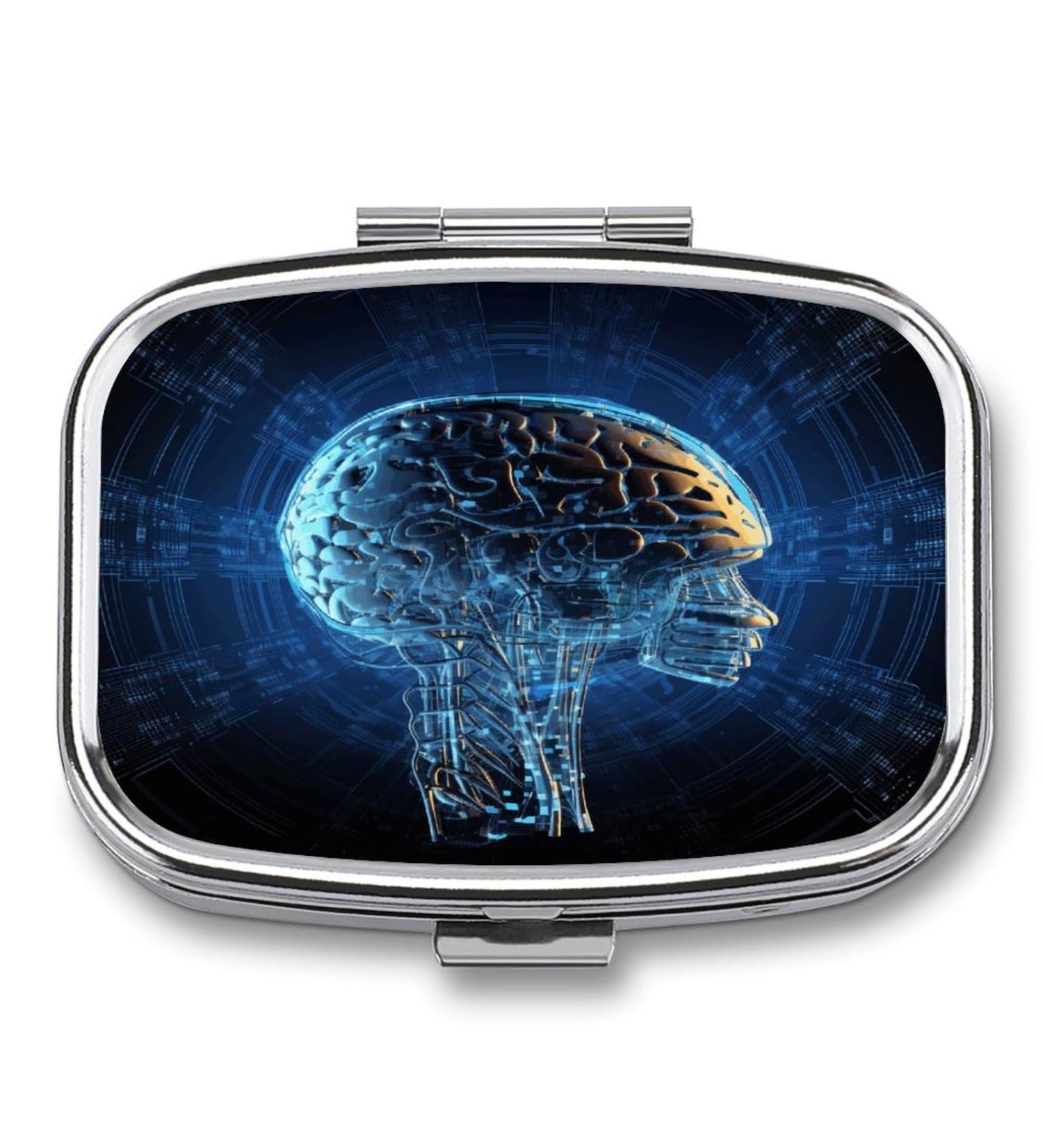 AI Brain Print Pill Box | 2 Compartment Decorative Portable Medicine Organizer for Pocket & Purse - International Shipping - Buy Online on GoSupps.com