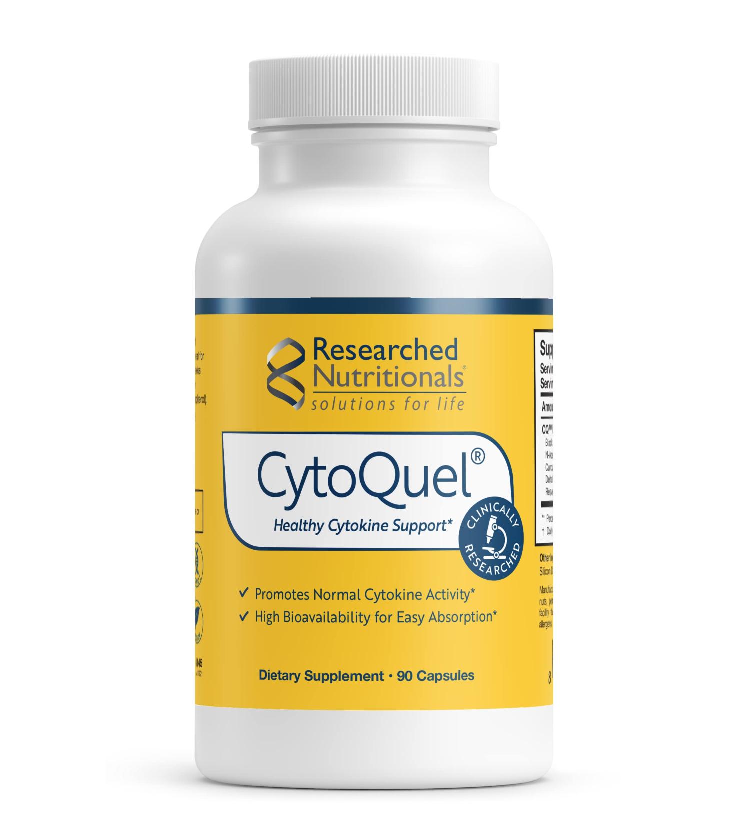 Researched Nutritionals CytoQuel - Cytokine Support Supplement - Vegan Formula with CurcuWIN Turmeric, NAC, EGCG, DeltaGold Tocotrienols & Trans-Resveratrol (90 ct) - Buy Online on GoSupps.com
