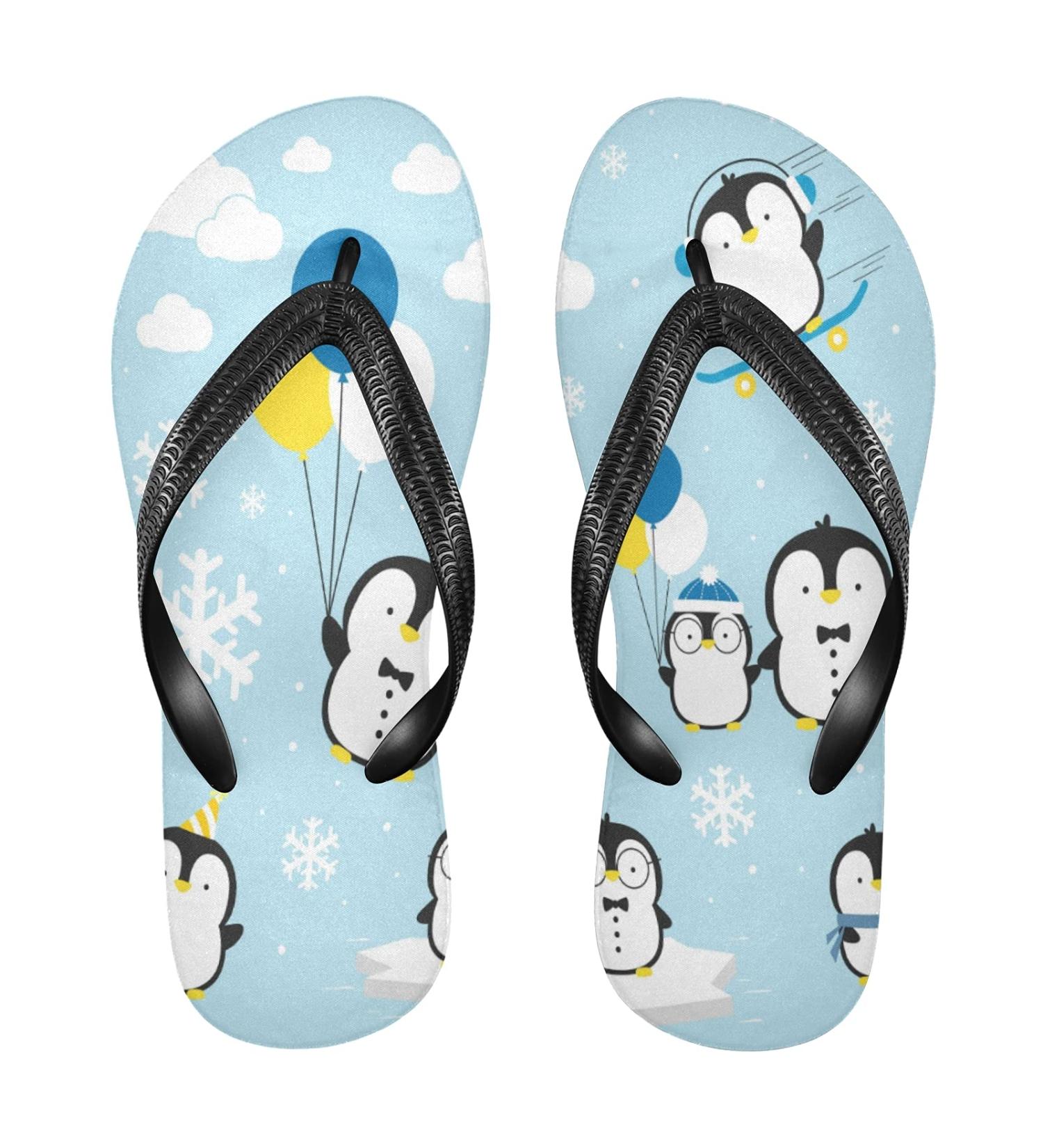 Mnsruu Penguin Snowflake Flip Flop Sandals | Blue Sky Home Slippers for Men & Women | Travel & Spa Comfort - Buy Online on GoSupps.com