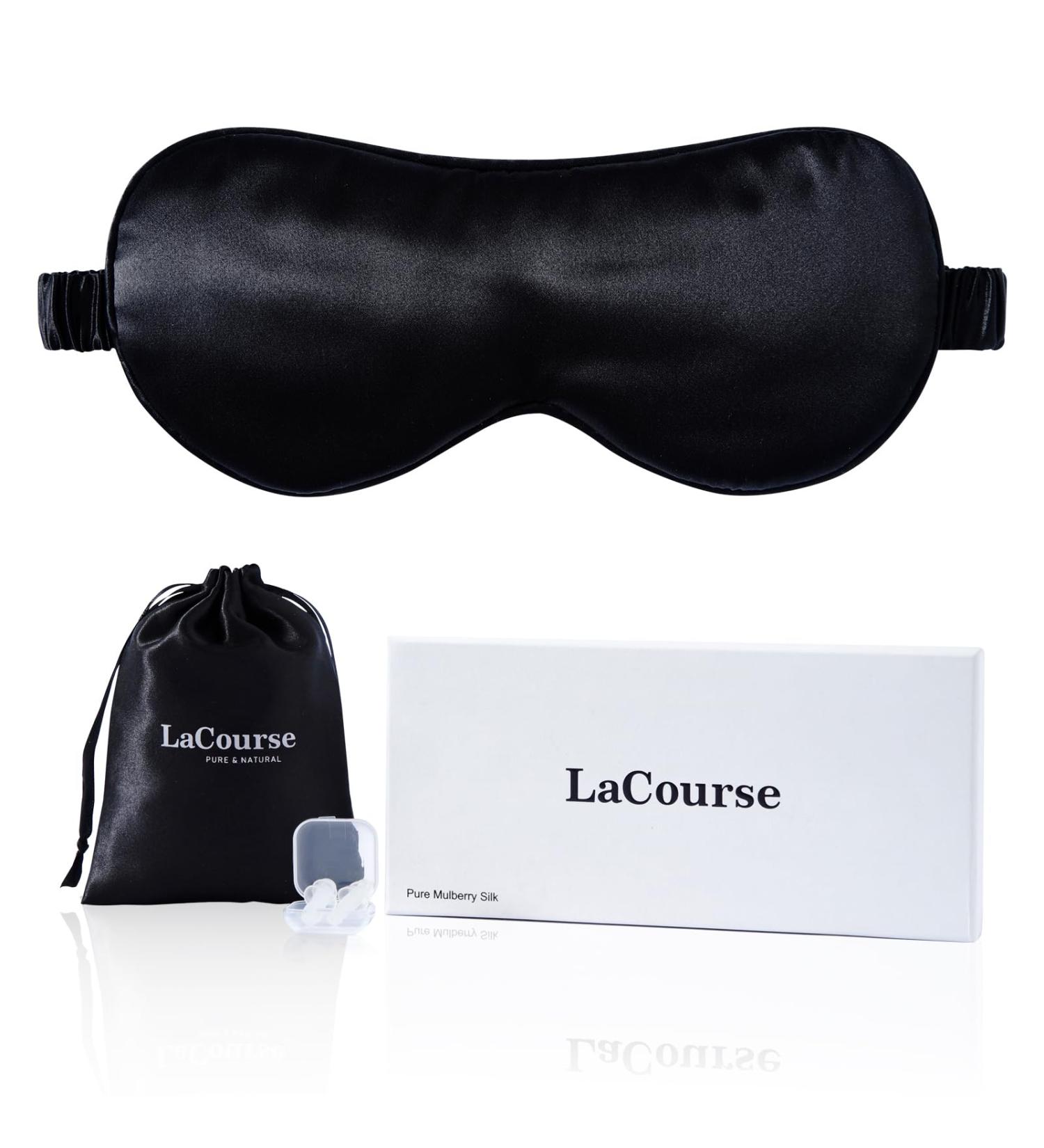 22Momme Mulberry Silk Eye Mask for Comfortable Sleeping - Blackout Sleep Mask with Pure Silk Filler - Gift Set - One Size Black - Buy Online on GoSupps.com