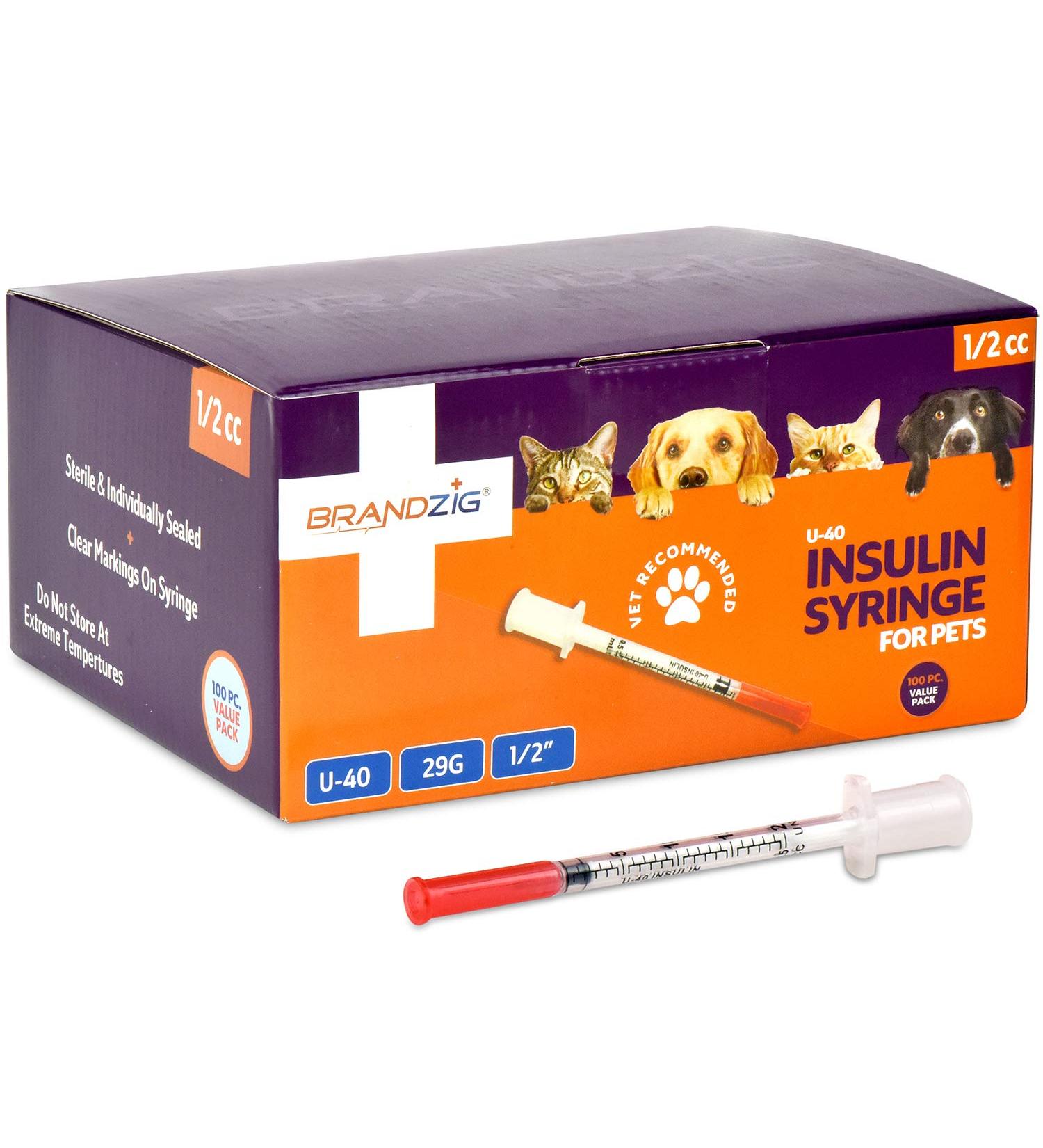 Brandzig U-40 Pet Insulin Syringes 29G 1/2cc - 100-Pack - Buy Online on GoSupps.com