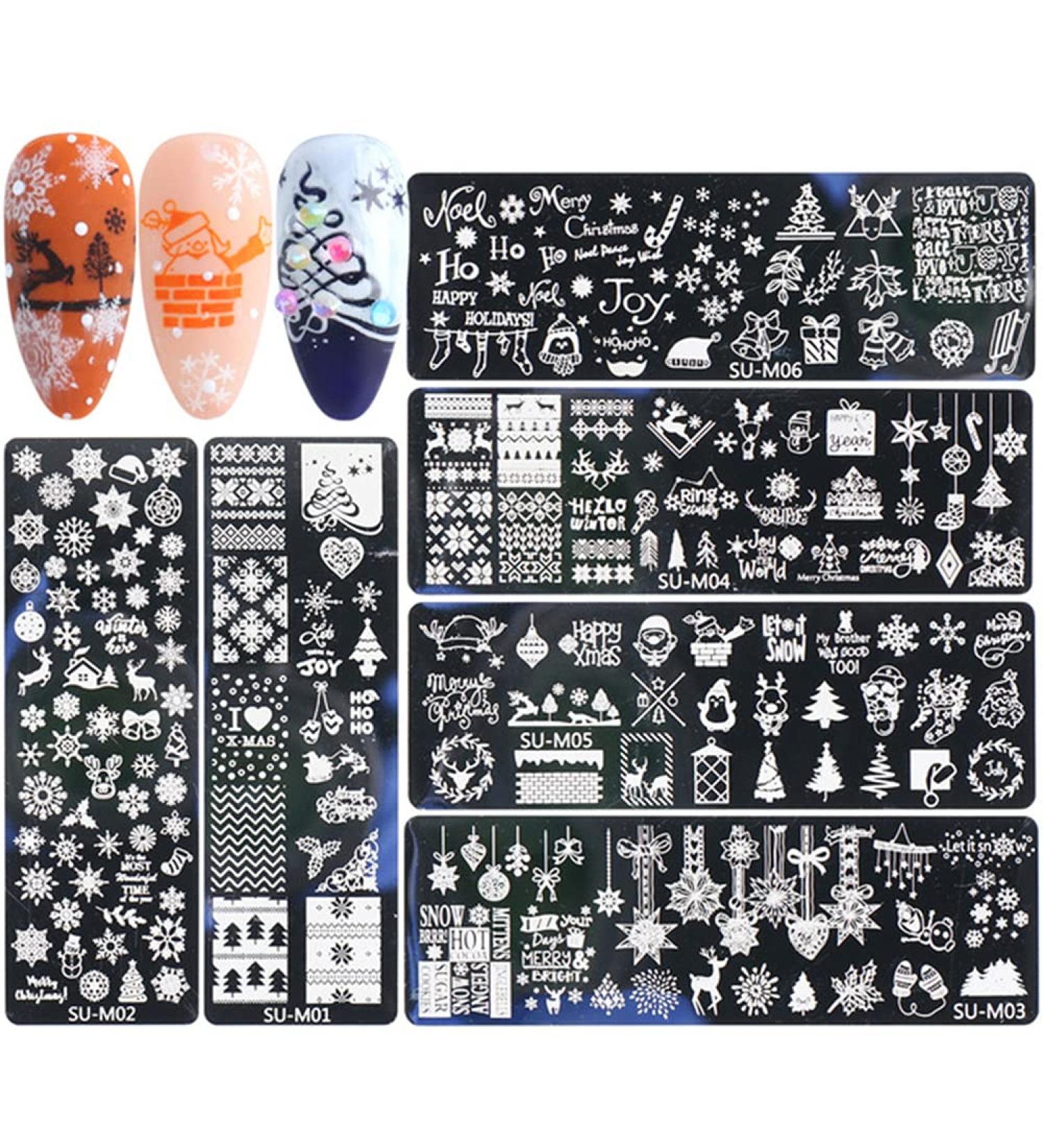 Herbests 6-Piece Nail Art Stencil Set | Self-Adhesive DIY Decoration Plates | Stainless Steel Templates for Women & Girls | Perfect Christmas Gift - Buy Online on GoSupps.com