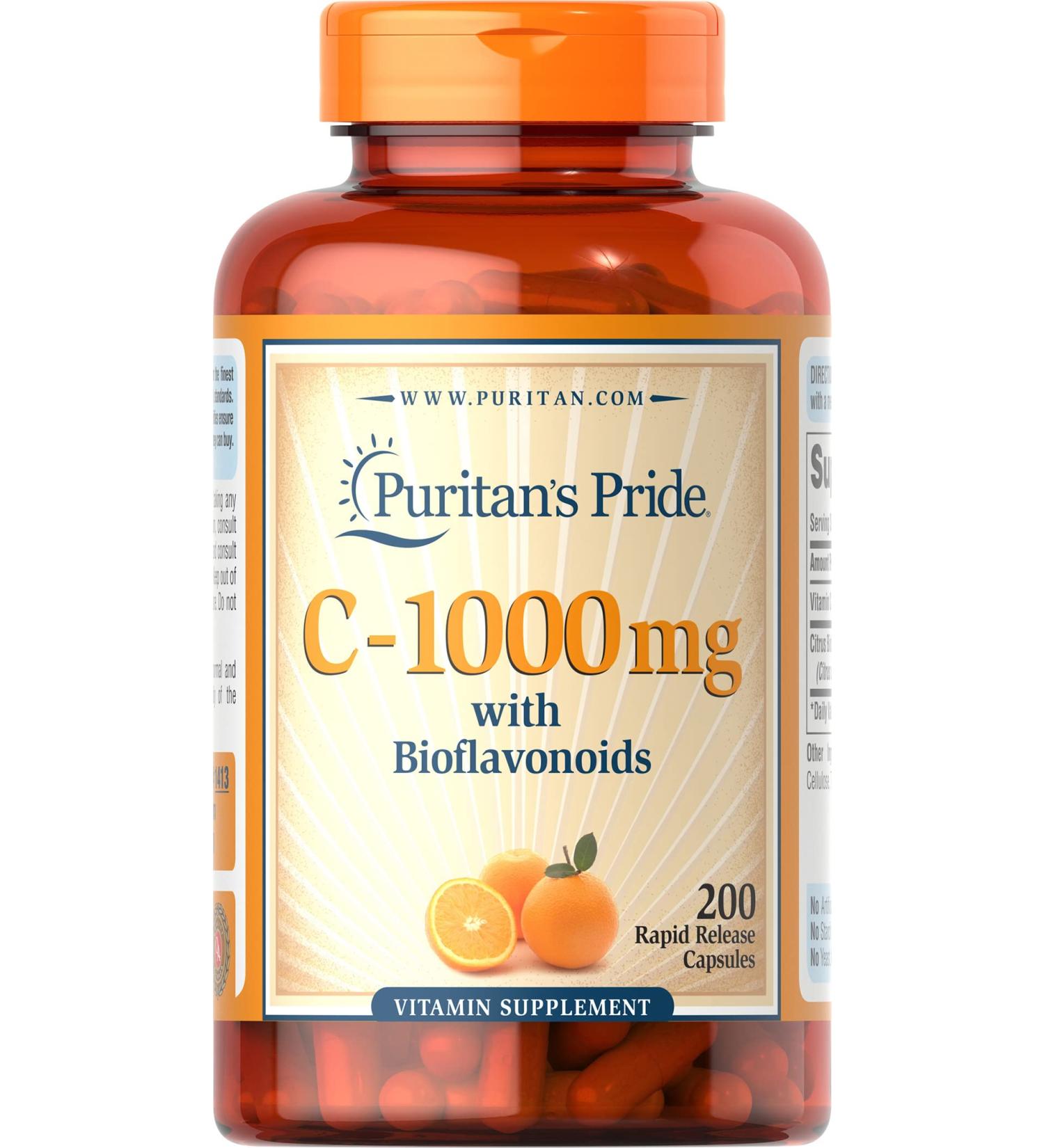 Puritan's Pride Vitamin C with Bioflavonoids 200 Capsules - Immune System & Skin Health Support - Buy Online on GoSupps.com