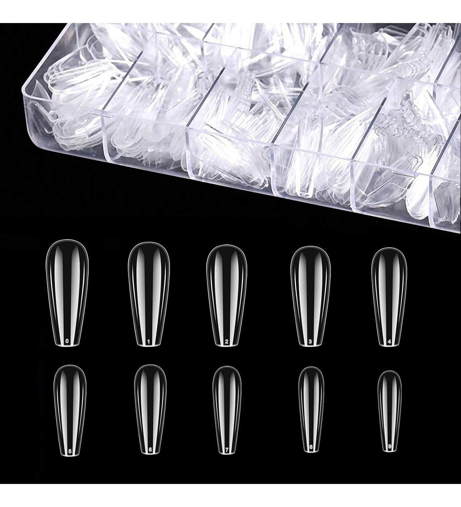 500 PCS Ballerina Fake Nails - Acrylic Artificial Nail Tips Coffin Shape Long Clear Box 10 Sizes - Buy Online on GoSupps.com