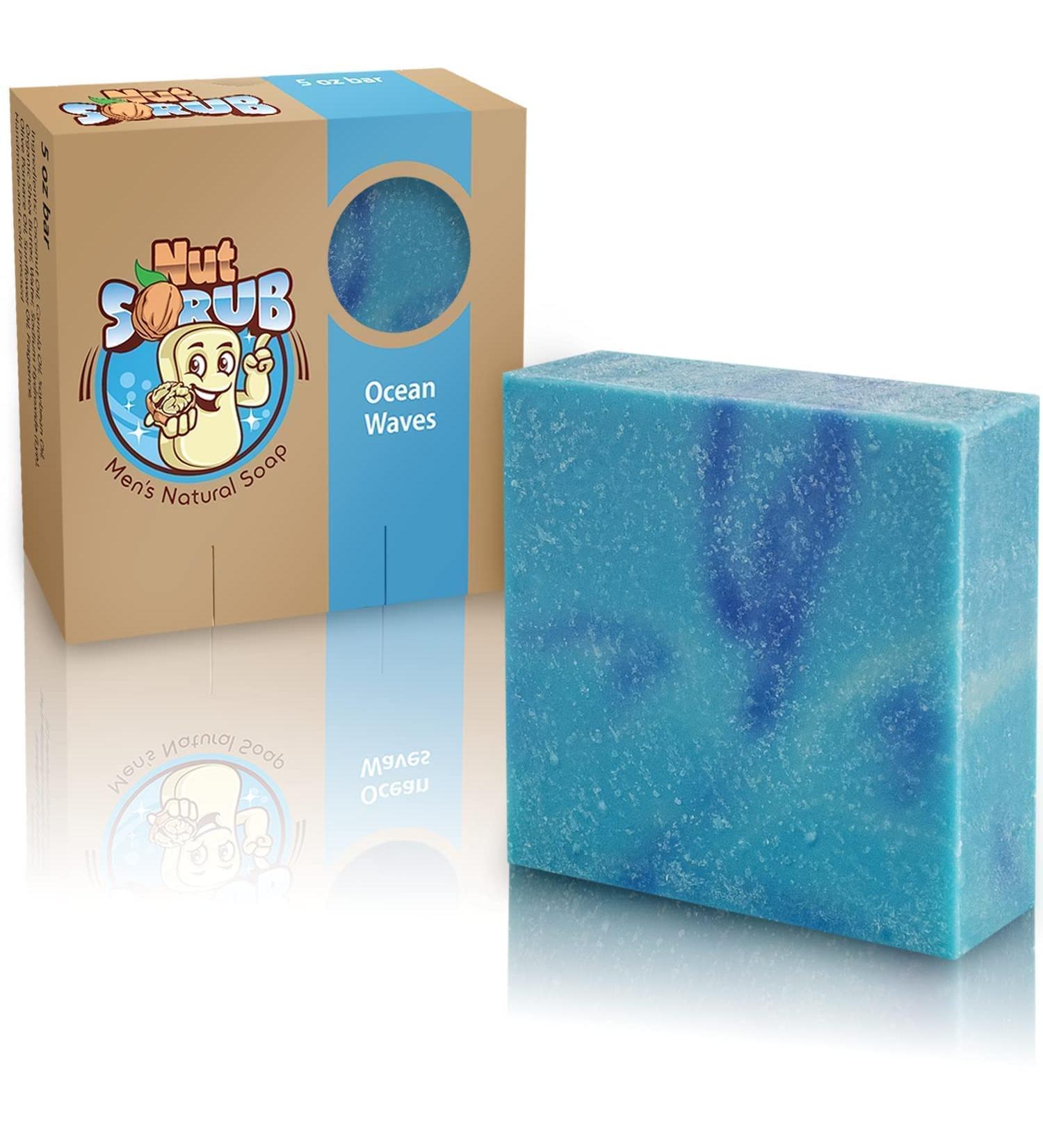 Nut Scrub All-Natural Deodorant Bar Soap for Men | Moisturizing Organic Ingredients | Handmade in USA - Ocean Waves | 5oz - Buy Online on GoSupps.com
