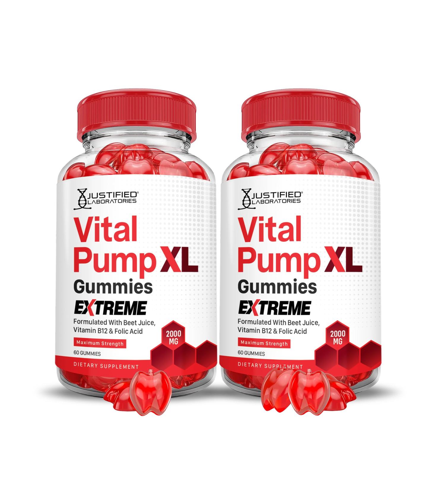 Justified Laboratories (2 Pack) Vital Pump XL Extreme 2000MG Performance Gummies Vital PumpXLAdvanced Formula Formulated with Beet Juice ACV Pomegranate Powder B12 Vegan Non GMO 120 Gummys - Buy Online on GoSupps.com