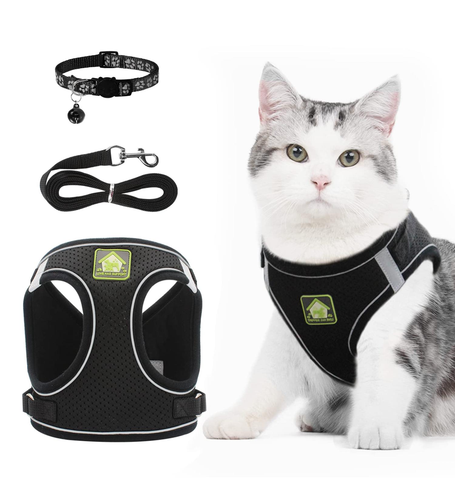 Neuwehe Cat Dishes with Leash Set - Adjustable Soft Cat Bowls with Cat Neck Band for Small Dogs & Big Cats (Black Size S) - Outbreak-Proof & Durable - Buy Online on GoSupps.com