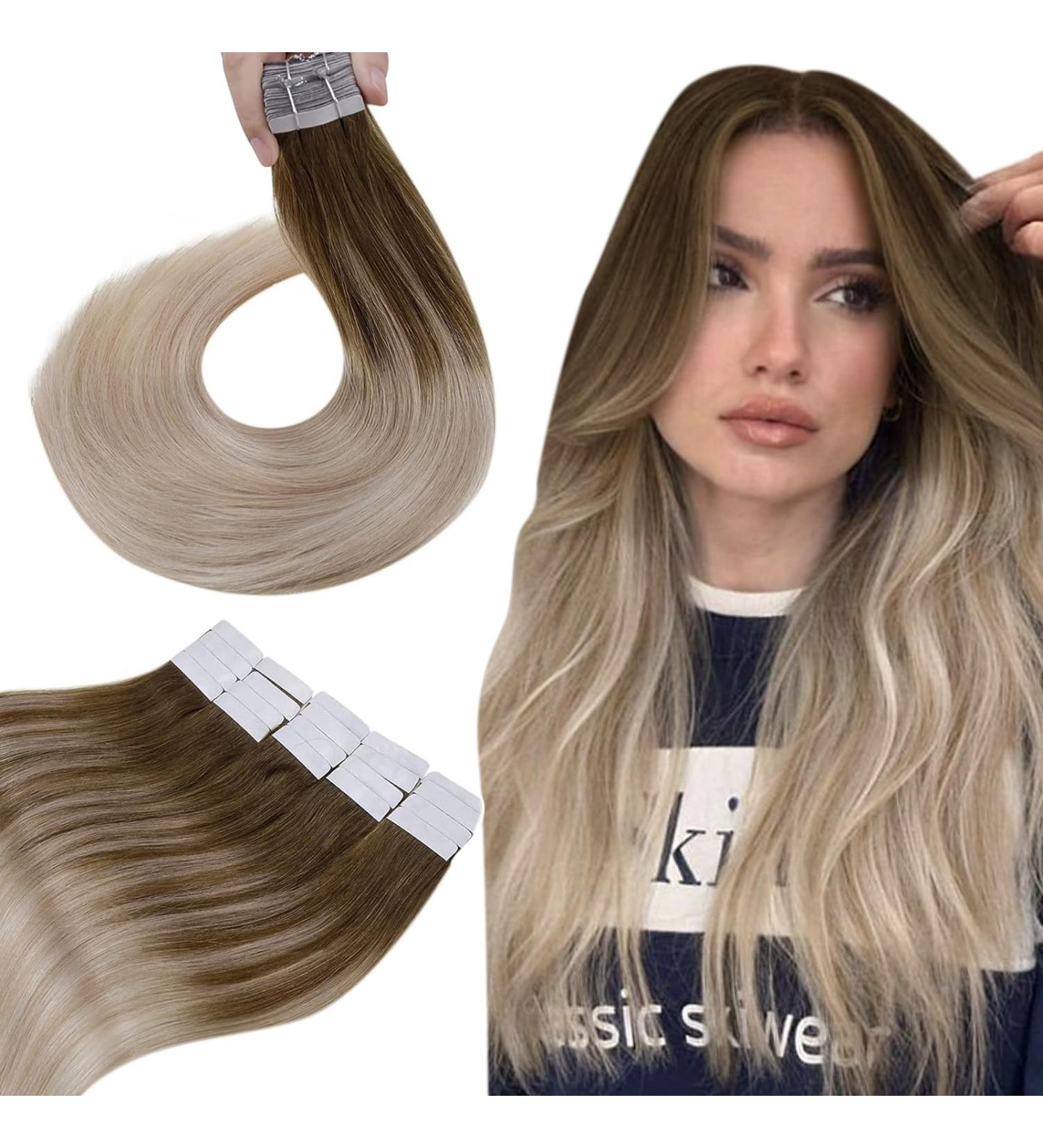 Hetto Real Hair Tape Extensions - Balayage Light Brown to Platinum Blonde | Remy 30cm 40g #8/16/60 & #8/18/60 - Buy Online on GoSupps.com