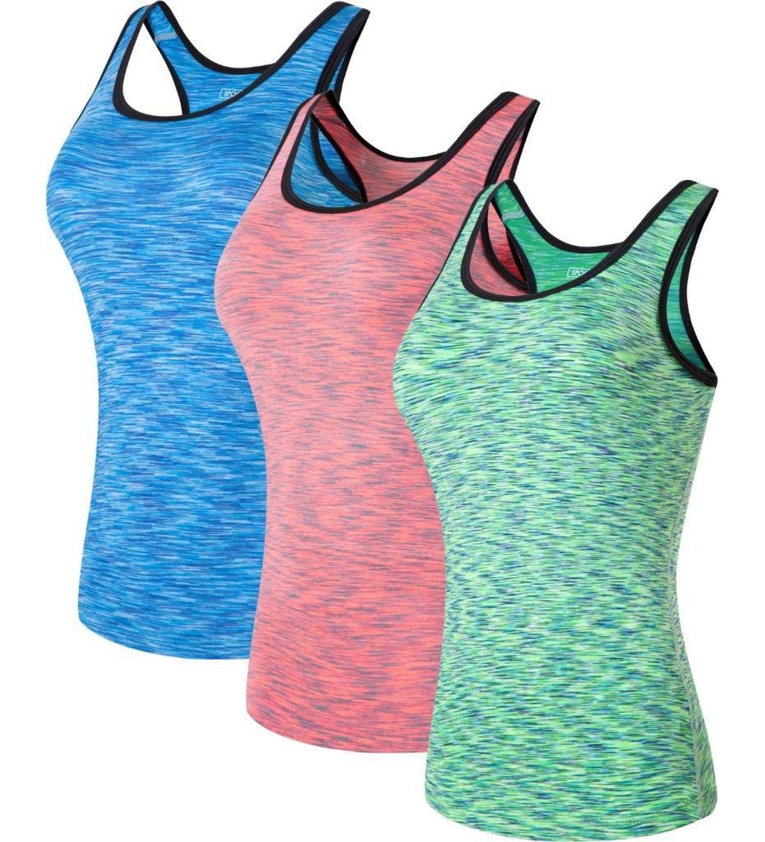 Jeansian Women's Sport Quick Dry Slim Fit Vests Tank Tops Sleeveless Shirts Pack of 3 - Blue/Pink/Green - Buy Online on GoSupps.com