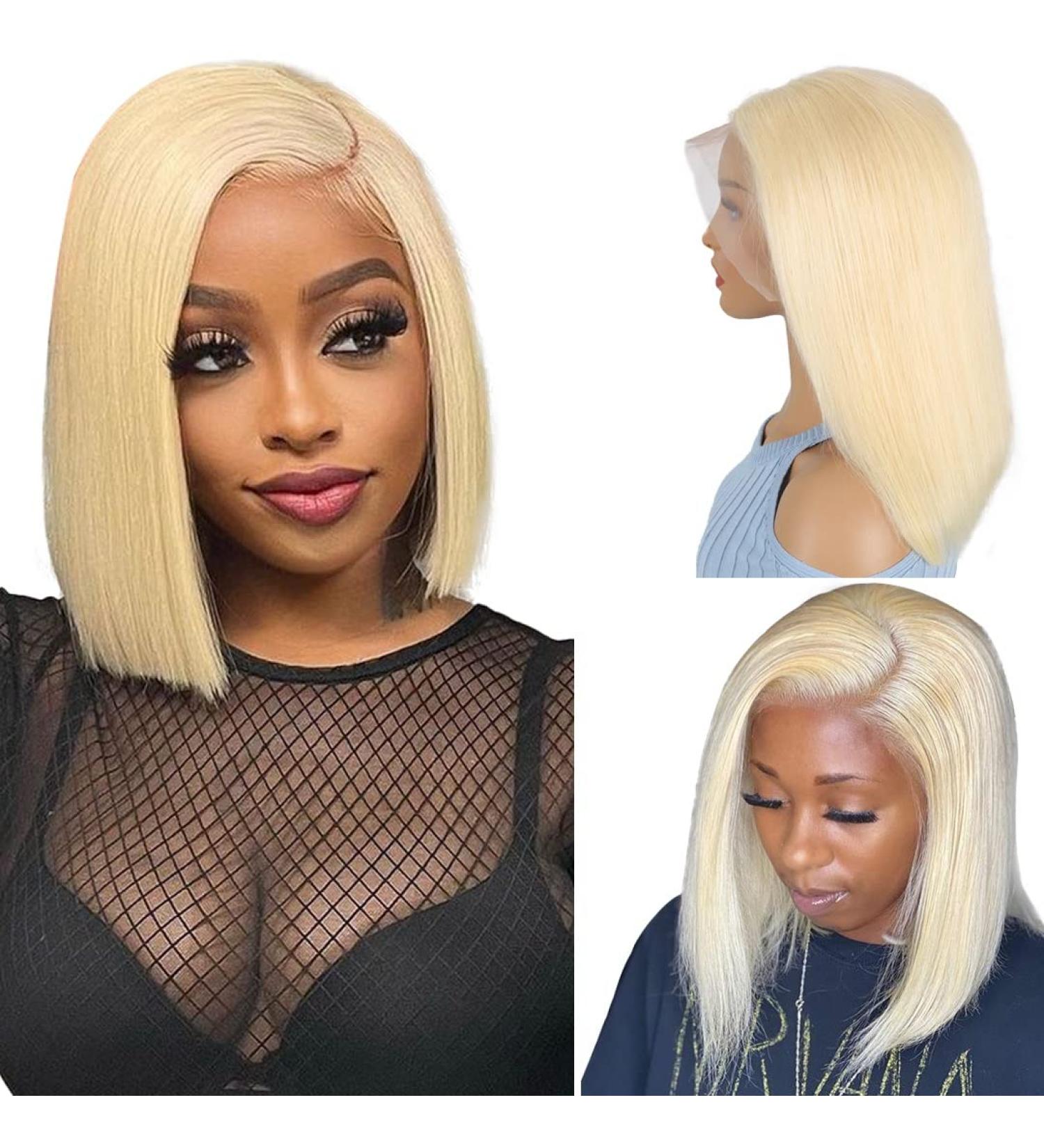 Meddale 613 Blonde Bob Wig Human Hair 13x4 HD Transparent 180% Density Pre Plucked Lace Front Wig for Women - 10 Inch - Buy Online on GoSupps.com
