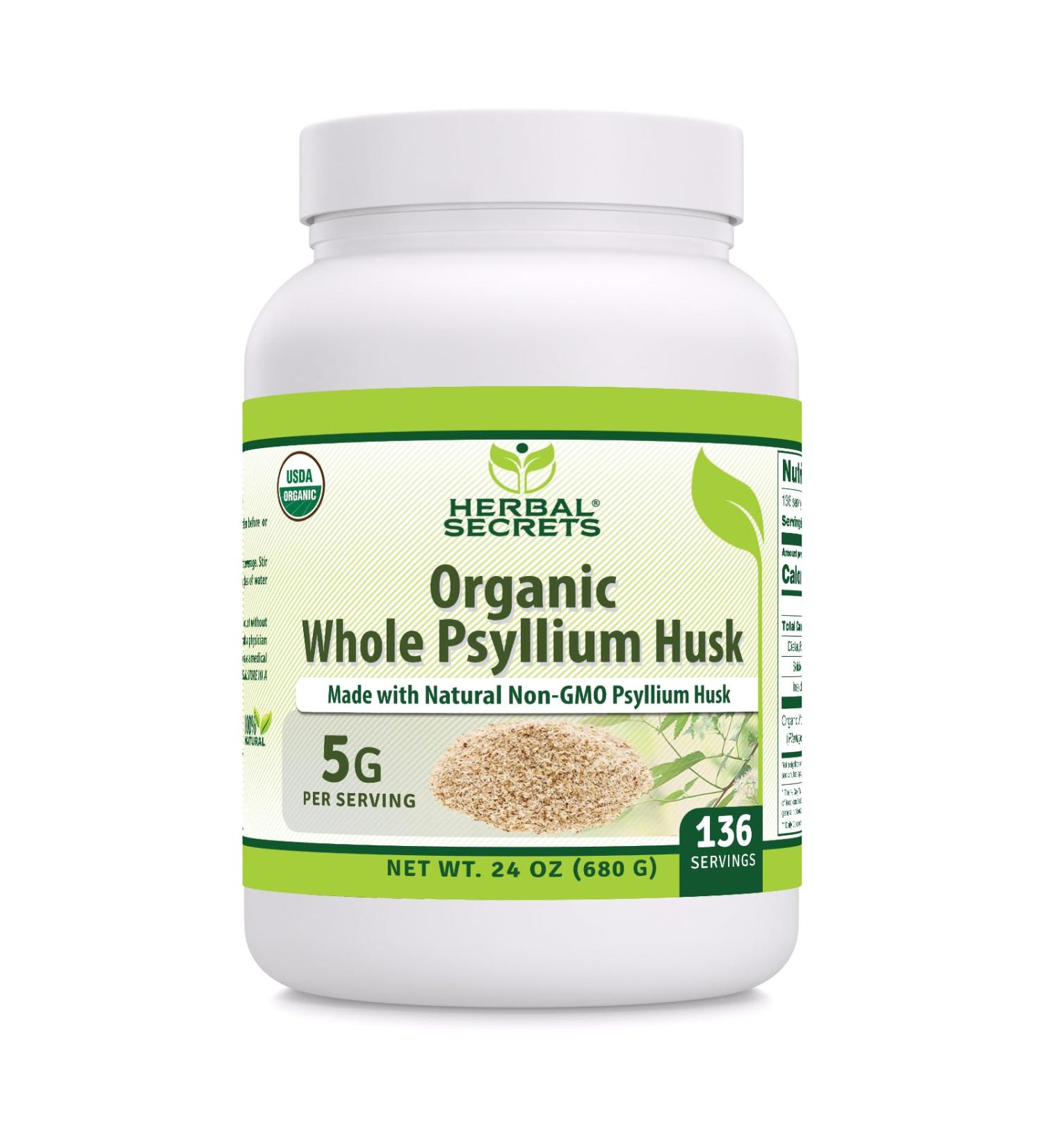 Herbal Secrets Whole Psyllium Husk Powder Supplement | 5 Grams per Serving | Non-GMO | Gluten-Free | Made in USA (24 Oz Unflavored) Unflavored 1 Ounce (Pack of 1)