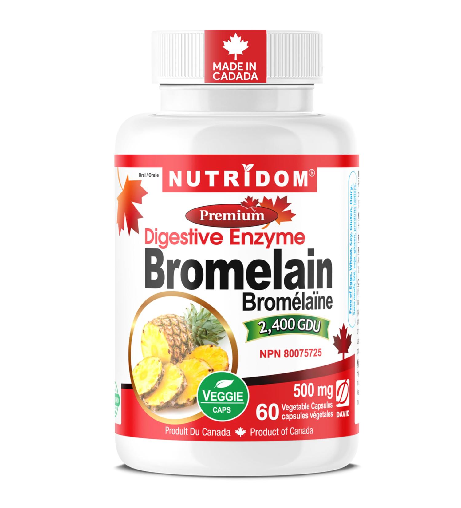 Nutridom Bromelain Digestive Enzyme Pineapple Supplements 2400 GDU 500mg Non-GMO Vegan Free of Gluten Soy & Dairy (60 Count) - Buy Online on GoSupps.com