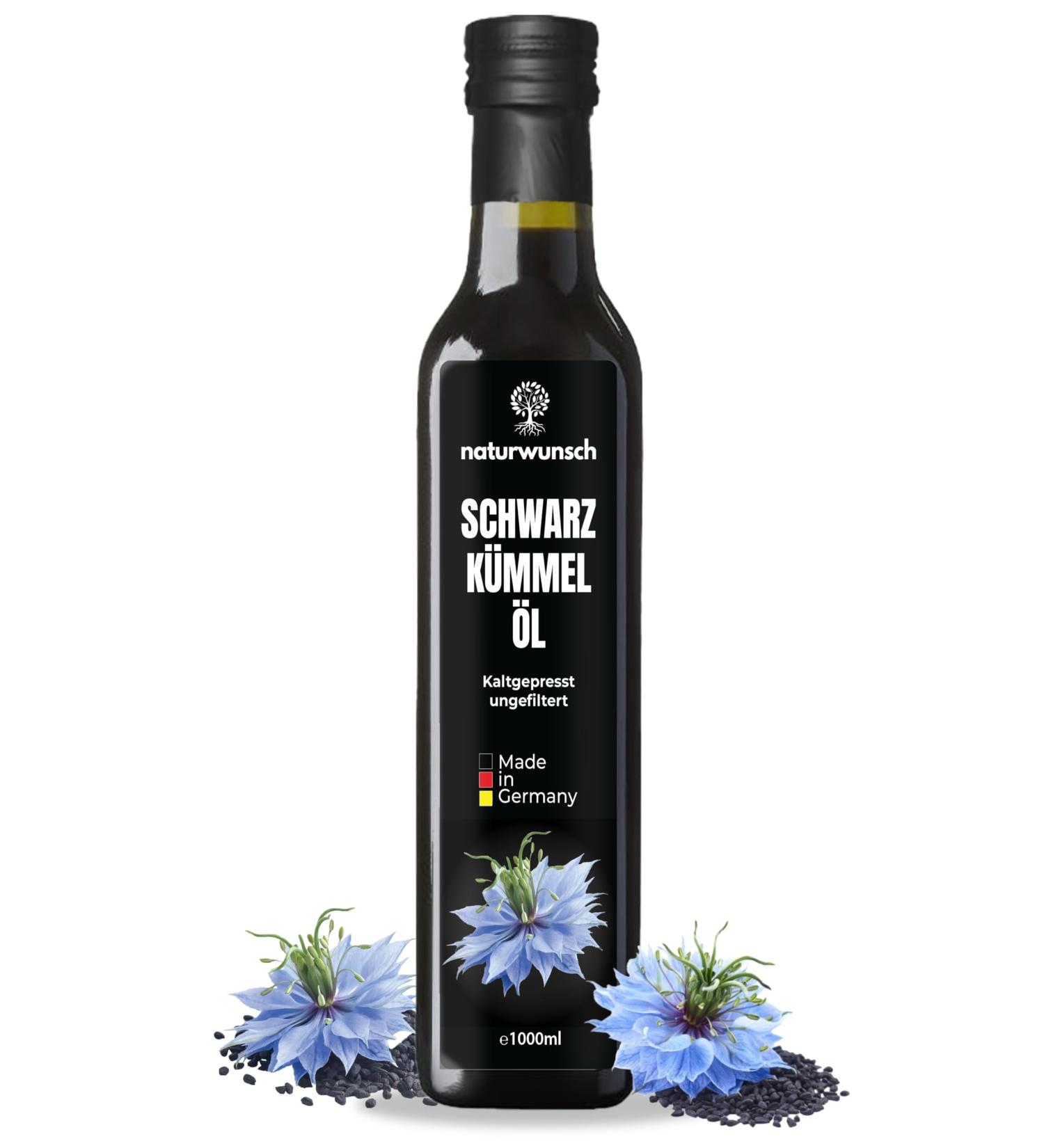 naturwunsch Nigella Oil 1000 ml Unfiltered Cold Pressed Freshly Made in Germany - Egyptian Nigella Sativa Seeds - Buy Online on GoSupps.com