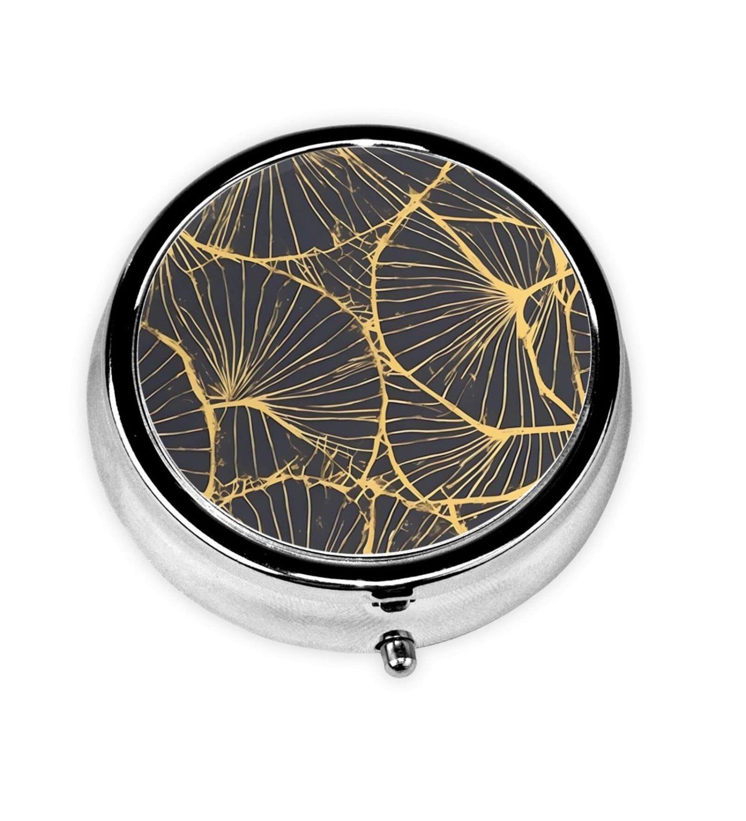 Buy Golden Leaf Round Pill Box - 3 Compartments Portable Organizer for Travel & Purse - Buy Online on GoSupps.com