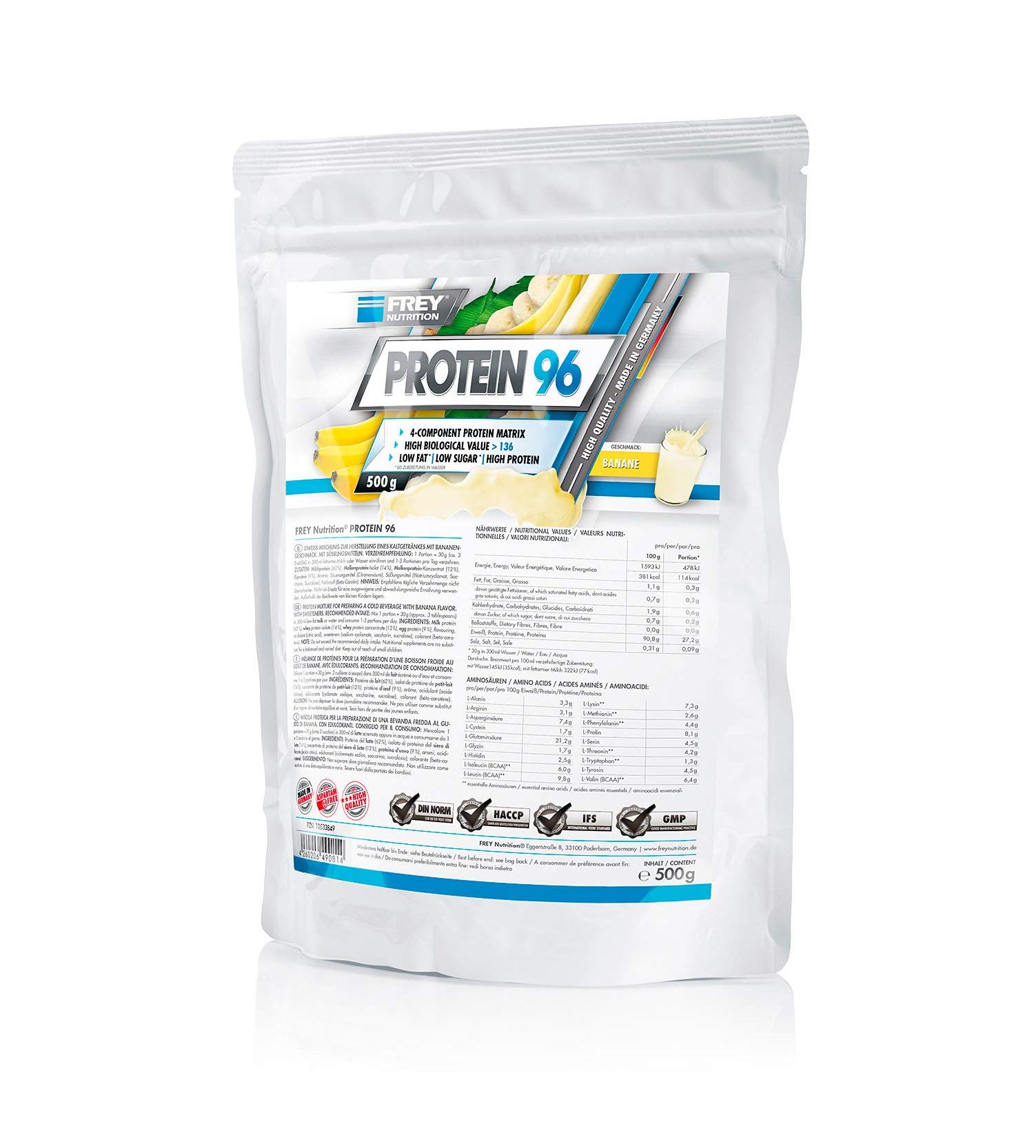 Frey Nutrition Protein 96 Banana - 500g Zip Bag | High-Quality Protein Supplement for Optimal Performance - Buy Online on GoSupps.com