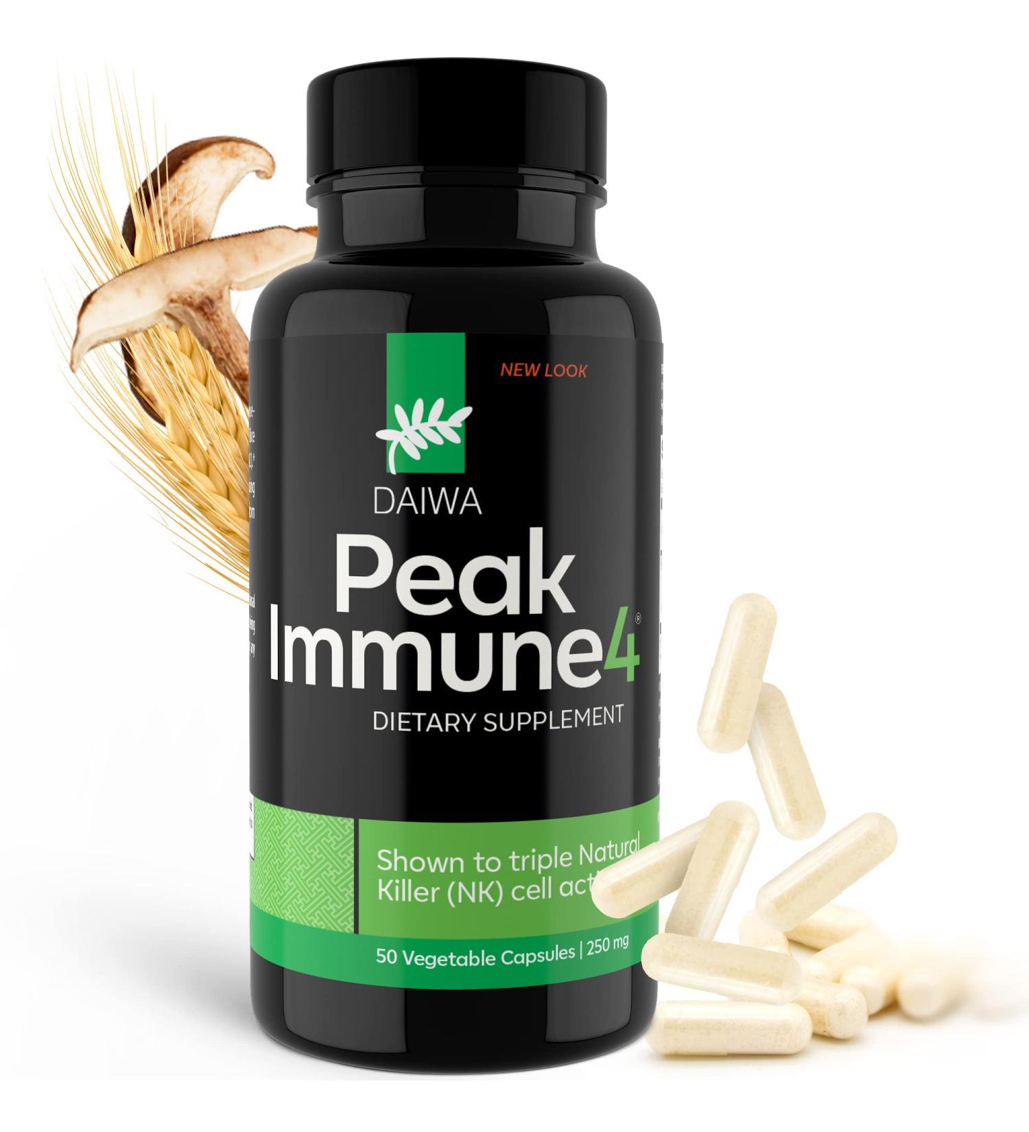 Daiwa Peak Immune 4 Natural Immune System Booster with RBAC Rice Bran and Shiitake Mushroom Extract - Regular Strength - Buy Online on GoSupps.com