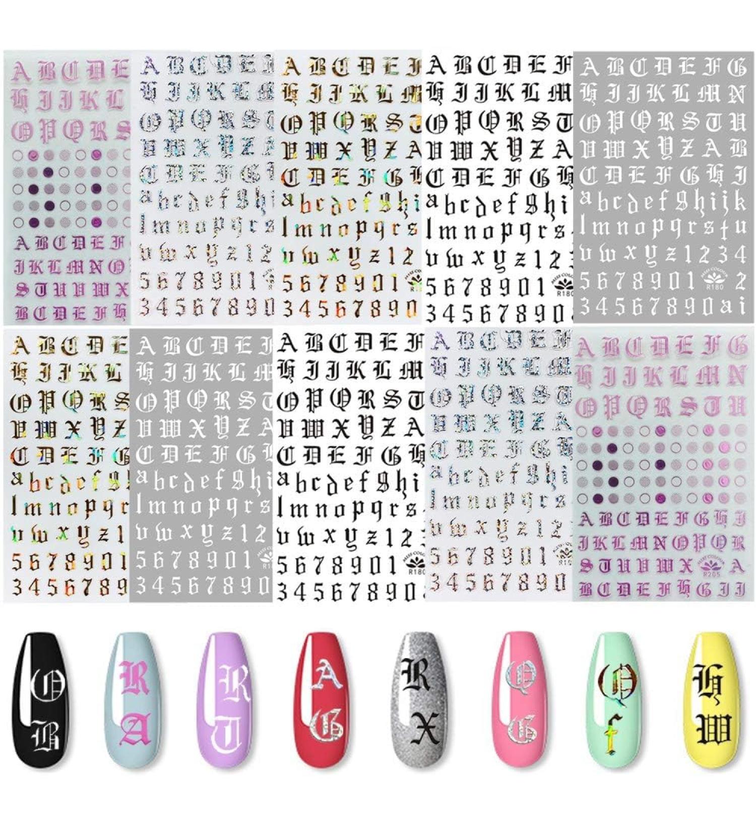 Kalolary 5 Colors Letter Nail Art Stickers 10 Sheets Letter Nail Stickers for Nails Old English Words Alphabet Nail Decals for Women Girls Kids Manicure DIY or Nail Salon - Buy Online on GoSupps.com