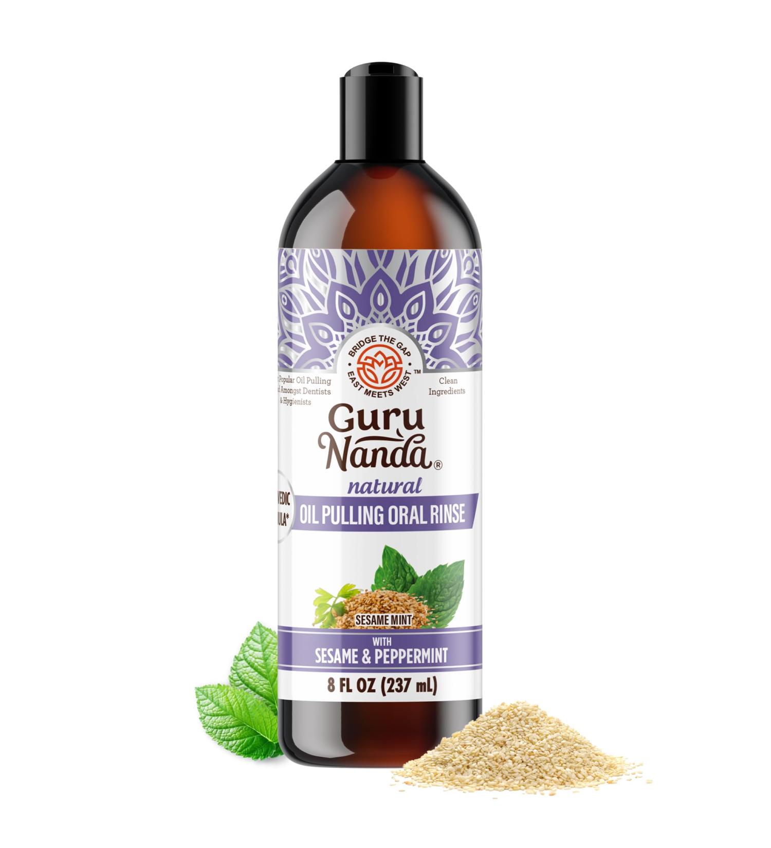 GuruNanda Sesame Mint Oil Pulling Mouthwash for Gentle & Natural Oral Care Pure Sesame & Mint Extracts Supports Happy Gums & Oral Hygiene Alcohol-Free 8 Oz - Buy Online on GoSupps.com