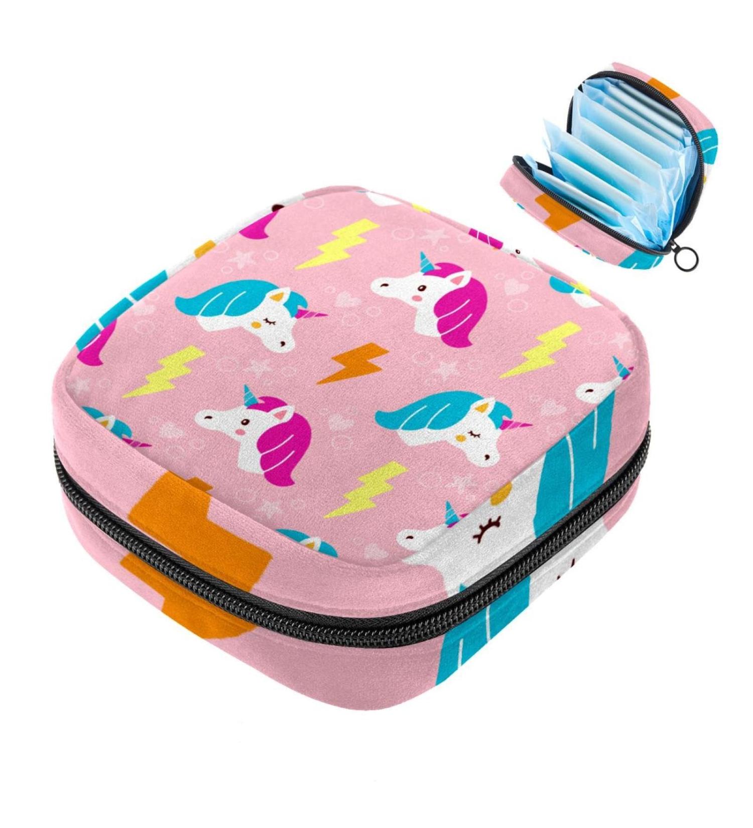Cute Pink Unicorn Storage Bags for Women - Portable Menstrual Pad Tampons & Bandages Holder for School & Office - Buy Online on GoSupps.com