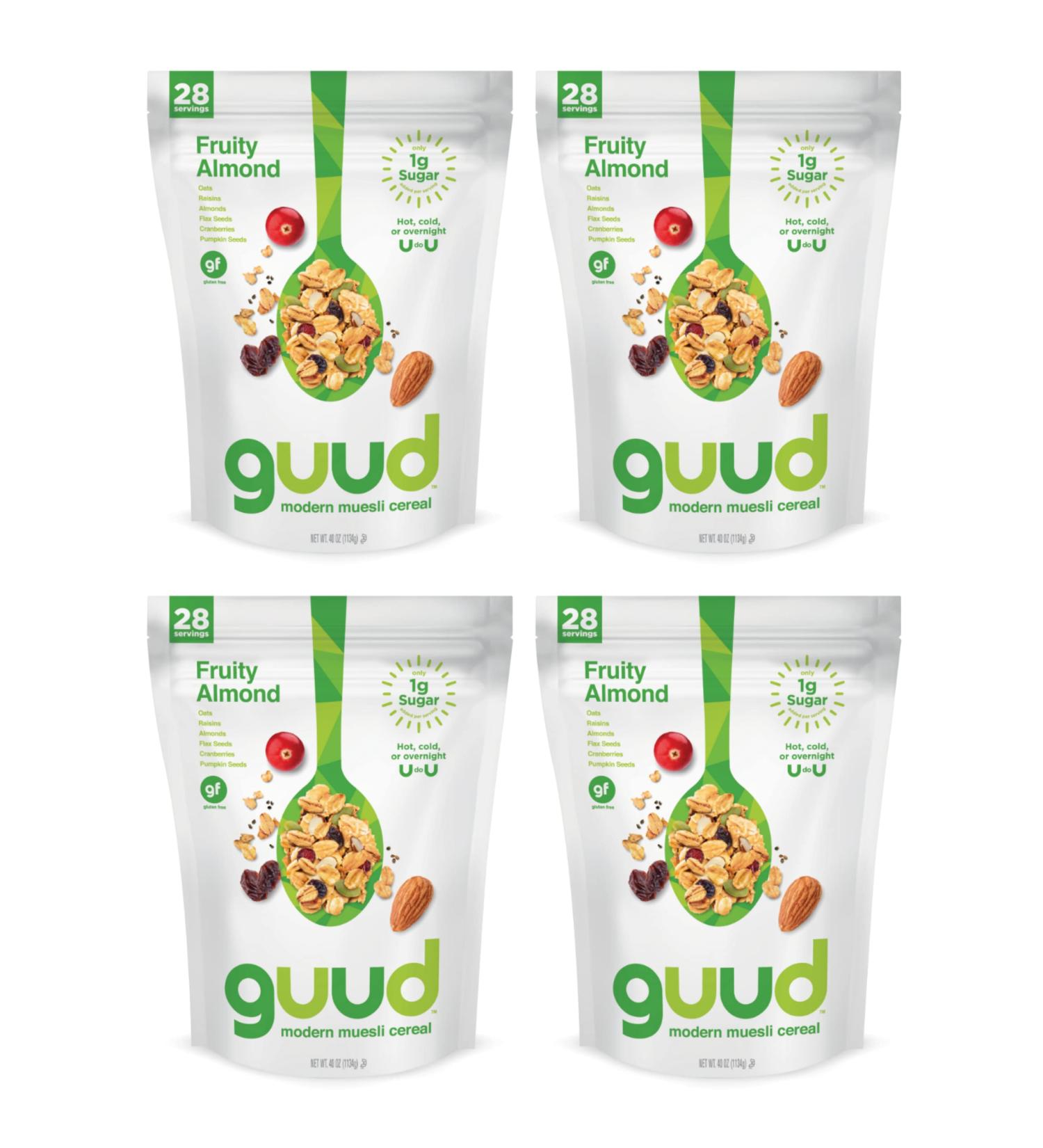 GUUD Fruity Almond Muesli Cereal 40oz (Pack of 4) - Gluten-Free | Oats | Raisins | Almonds | Cranberries | Flax Seeds | Pumpkin Seeds | Vegan | Non-GMO | Kosher Certified - Buy Online on GoSupps.com