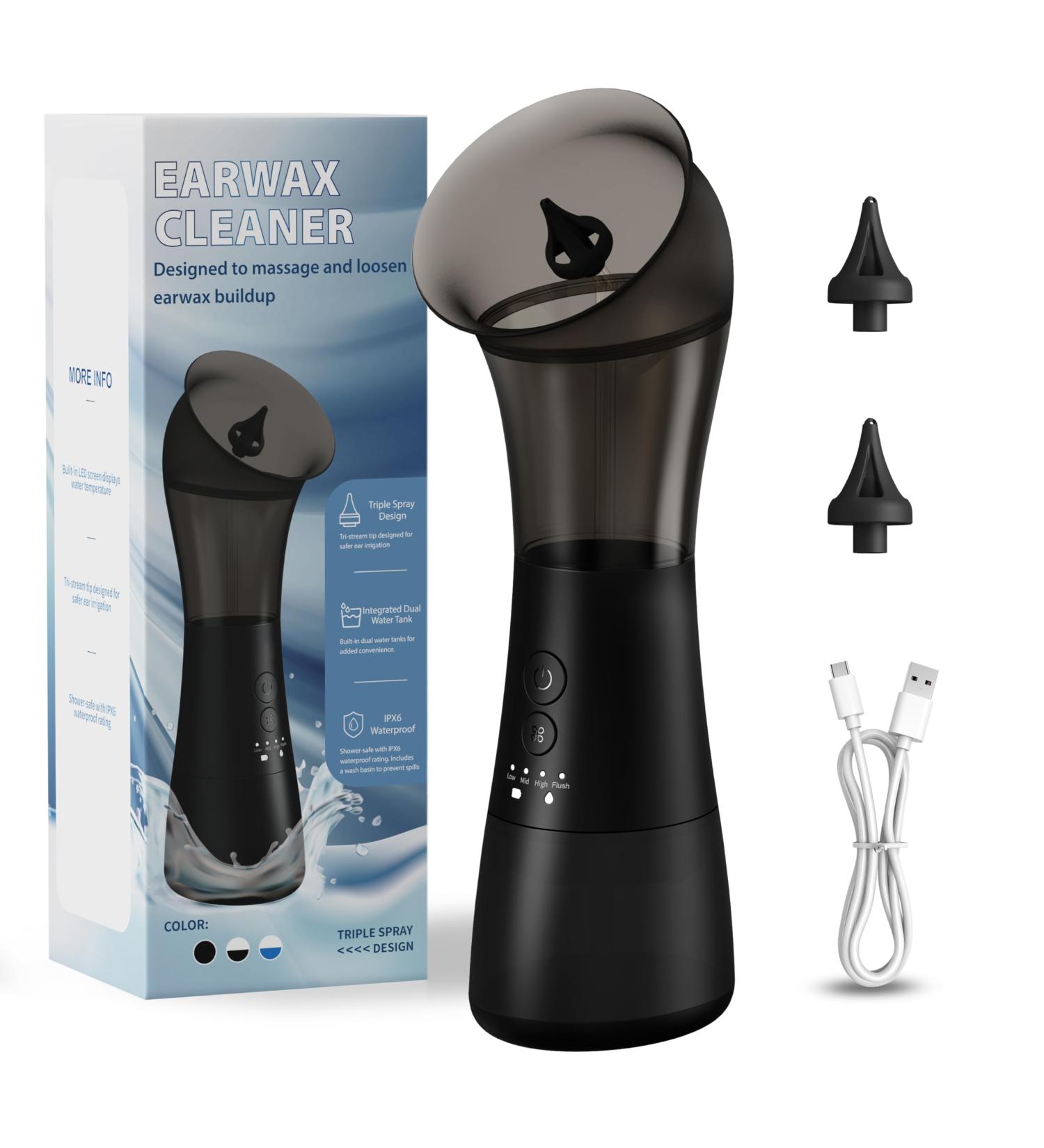 Ear Wax Removal, VINIPO Ear Cleaner Ear Wax Remover Electric Rechargeable Ear Wax Removal Kit Ear Irrigation System with Cleaning and Sewage Tank and 4 Clean Mode Ear Flushing Kit Deep Black - Buy Online on GoSupps.com
