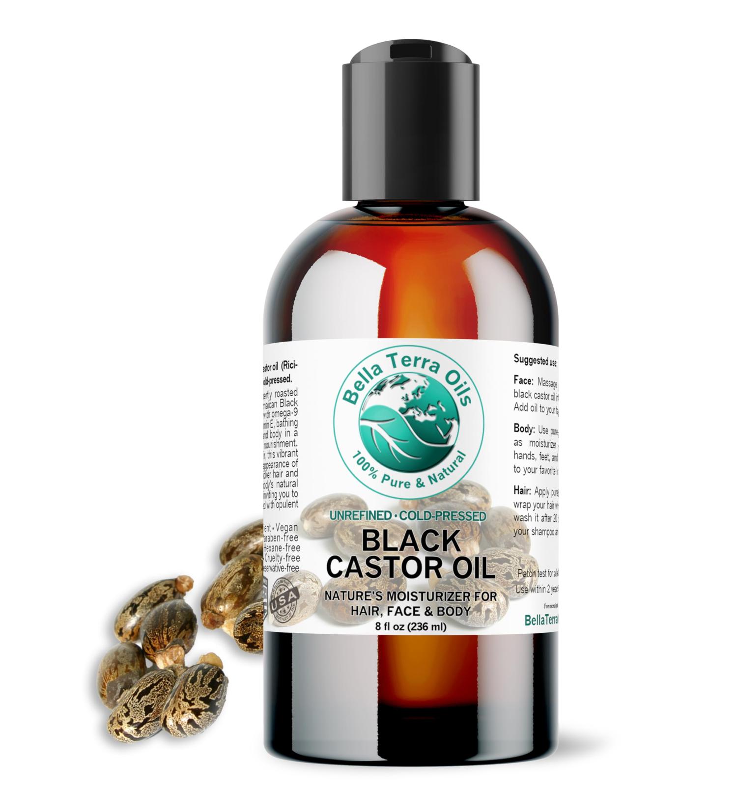 Bella Terra Oils - Black Castor Oil 8 oz - Dive into the Essence of Cold-Pressed Nourishment Abundant in Essential Vitamins 8 Ounce - Buy Online on GoSupps.com