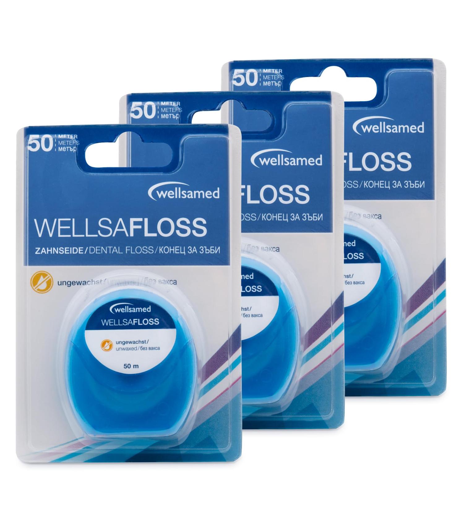 Wellsamed Dental Floss 50m Dispenser - Tasteless 3-Pack for Optimal Interdental Cleaning | International Shipping Available - Buy Online on GoSupps.com