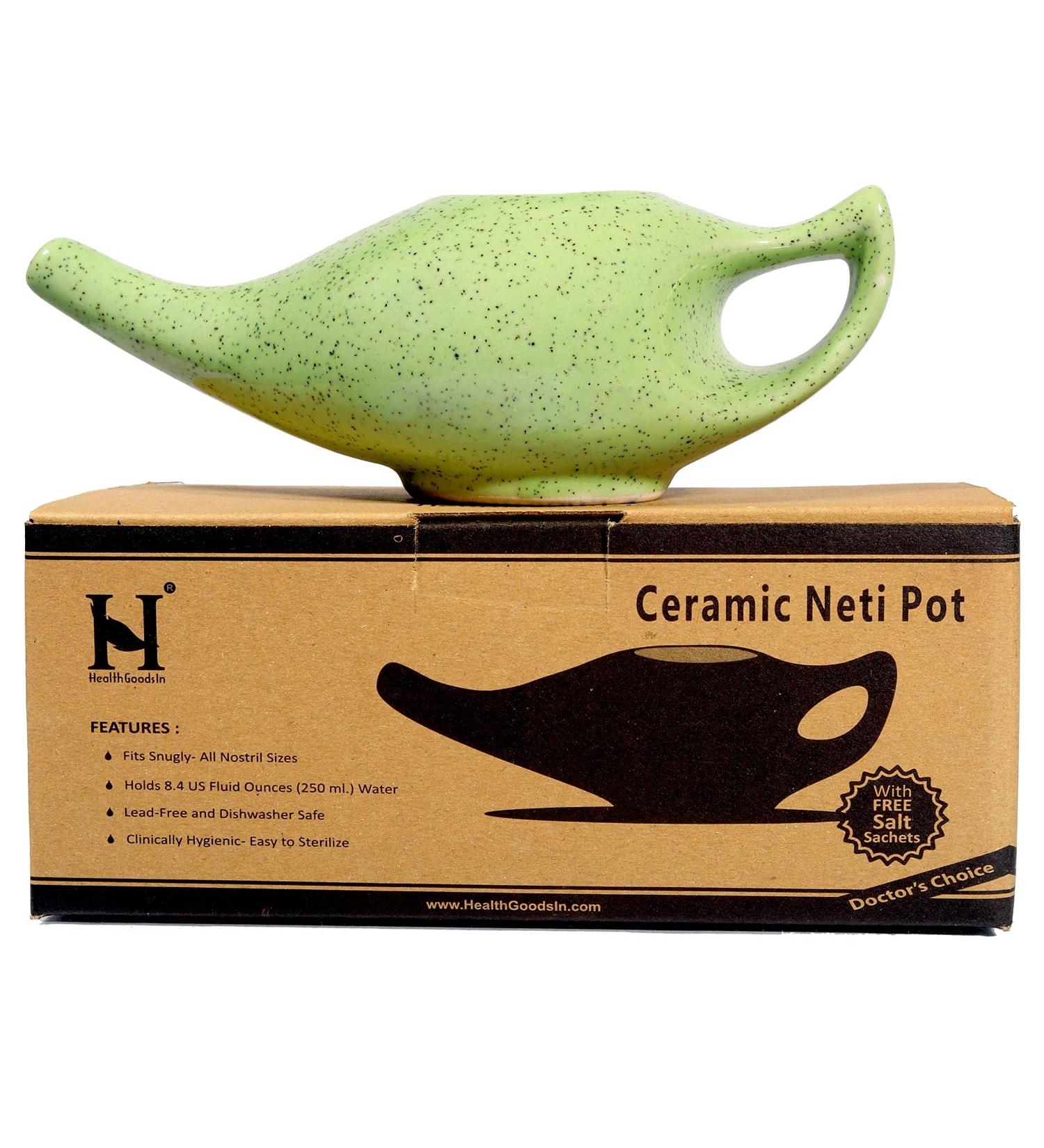 HealthGoodsIn Premium Handcrafted Ceramic Neti Pot - Freckle Pattern Green - Buy Online on GoSupps.com